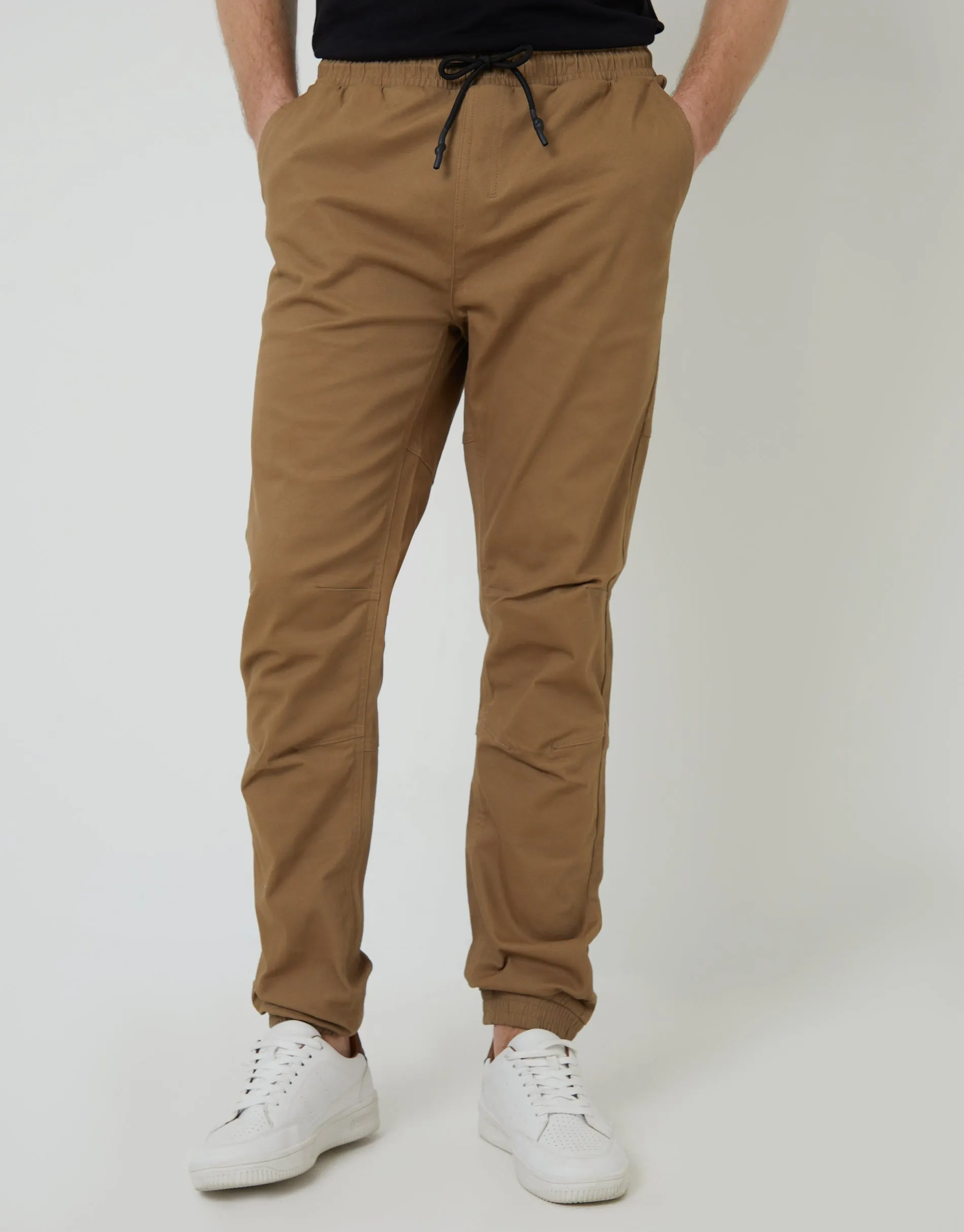 Dark Stone Jogger Style Drawcord Trousers sold by Threadbare