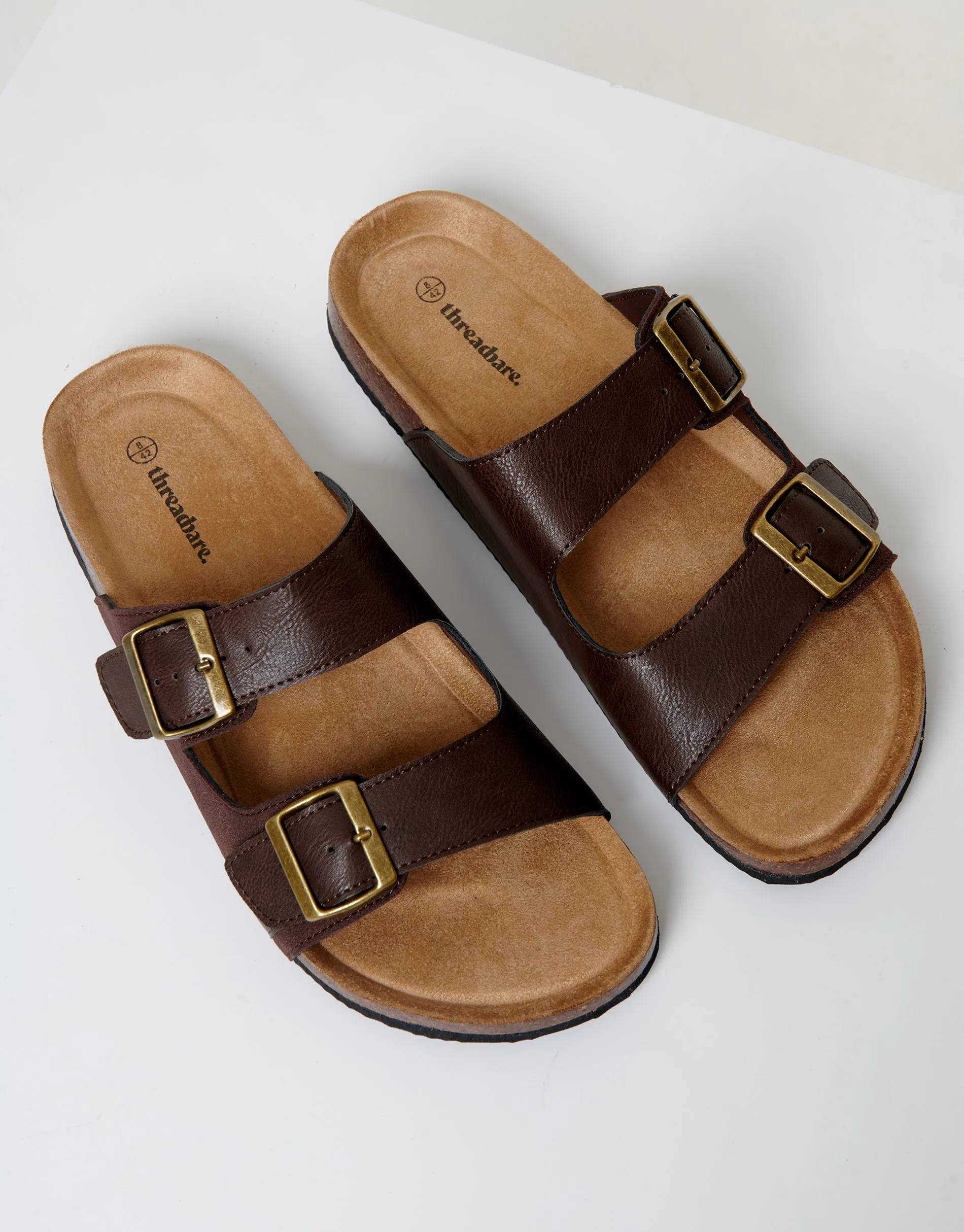 Brown Slip On Two Buckle Strap Sandals sold by Threadbare