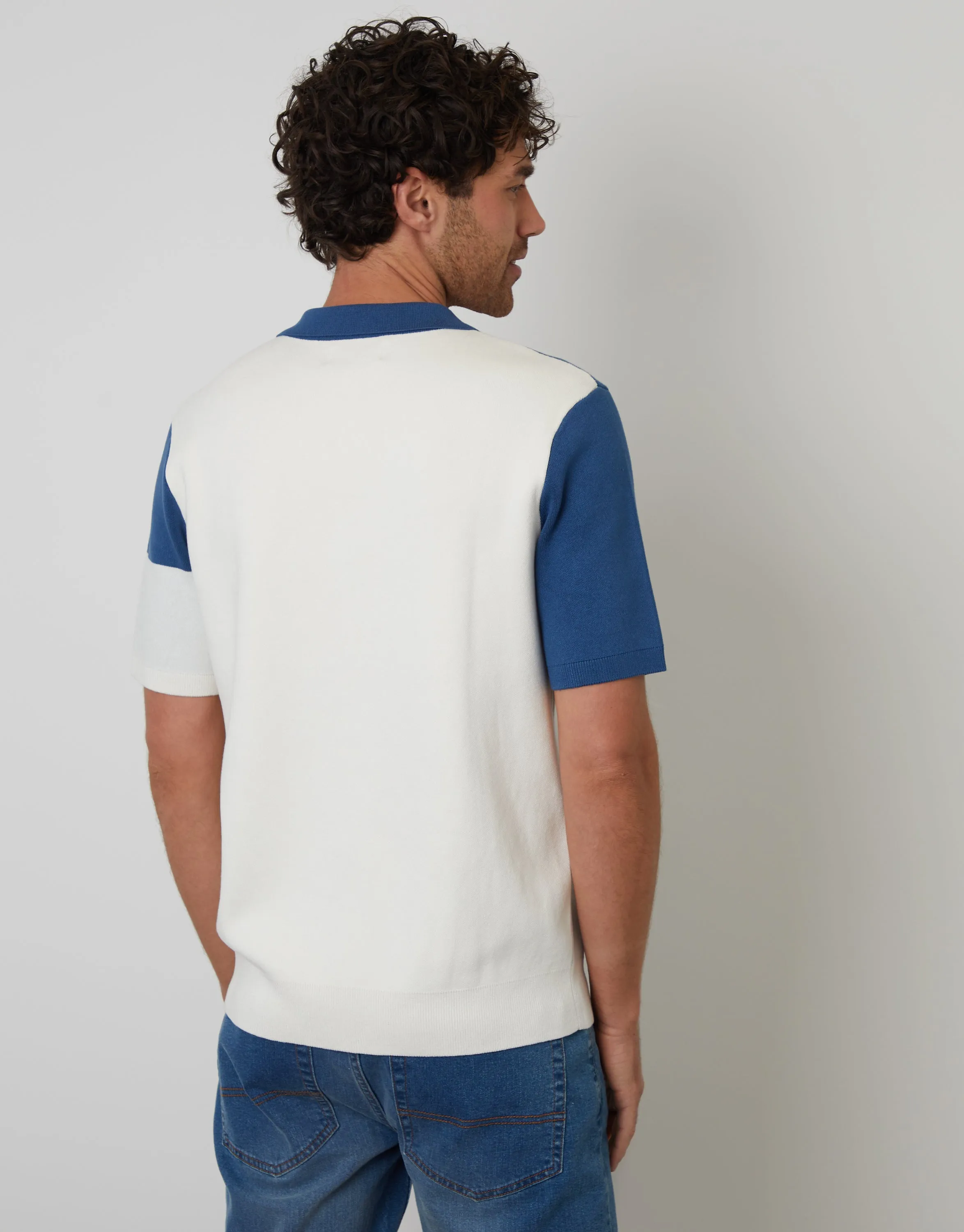 Threadbare Men's Navy Colourblock Quarter Zip Knitted Polo sold by Threadbare product image thumbnail 2