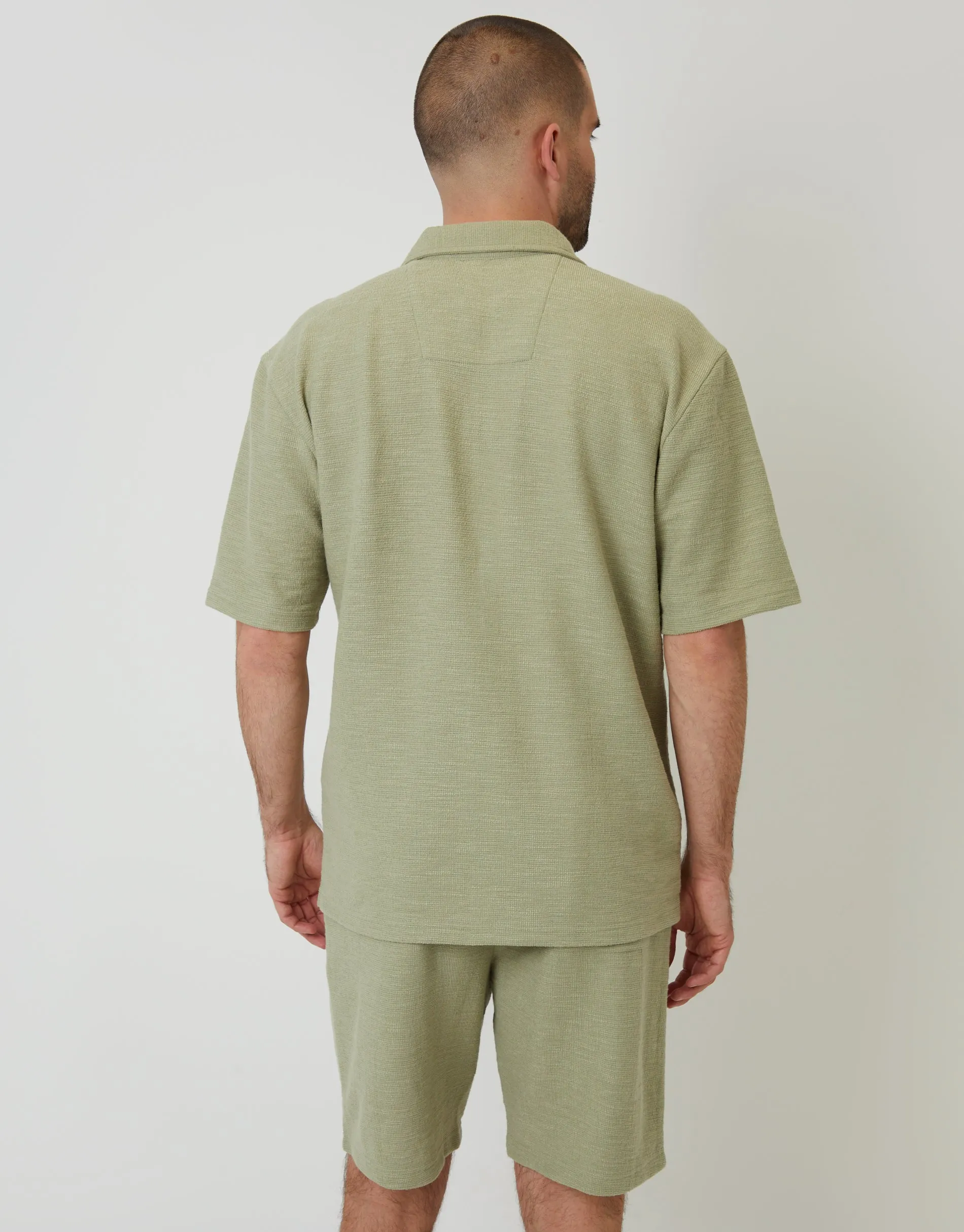 Sage Green Textured Revere Collar Short Sleeve Shirt sold by Threadbare product image thumbnail 2