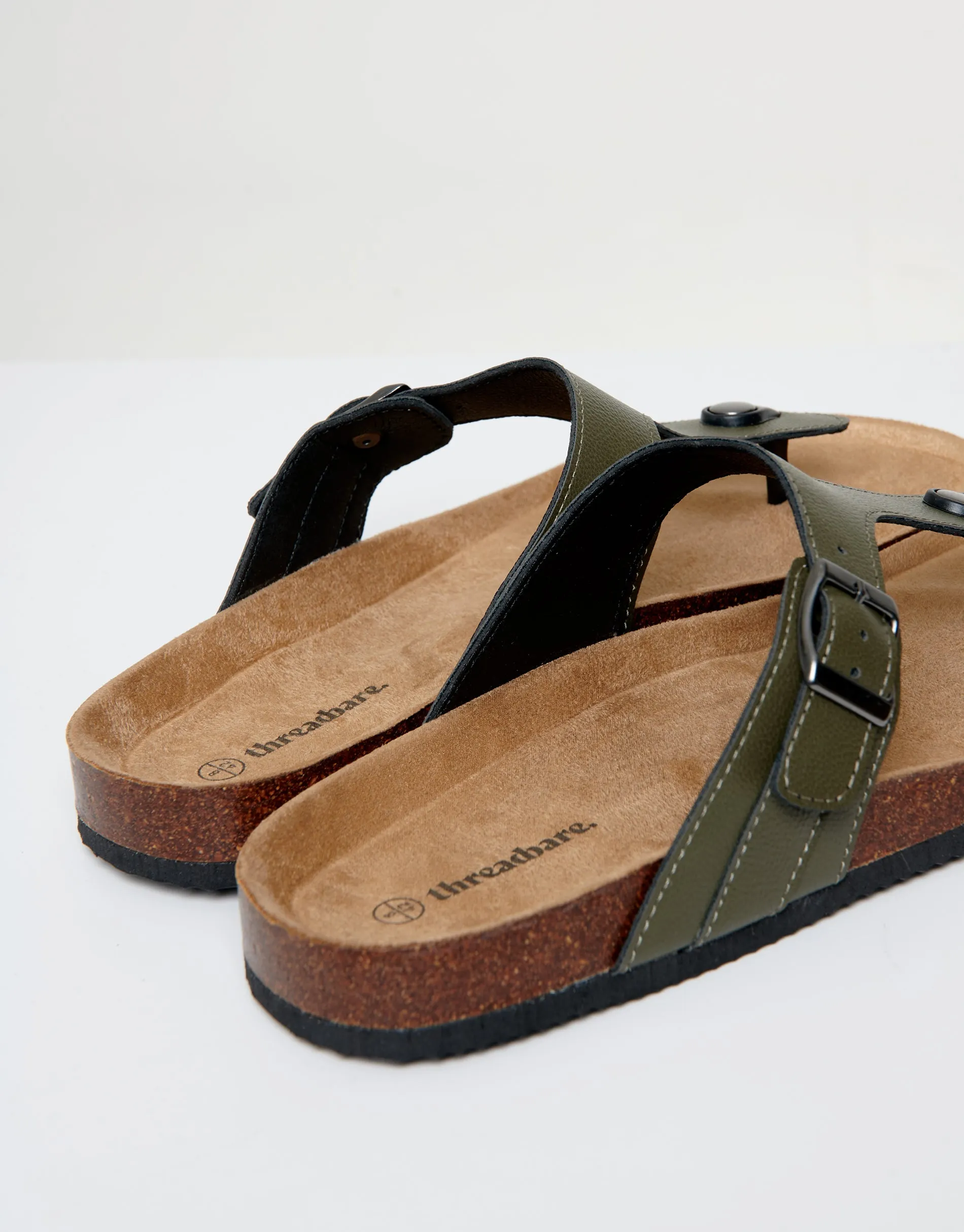 Khaki Green Faux Leather Toe Post Sandals sold by Threadbare product image thumbnail 4