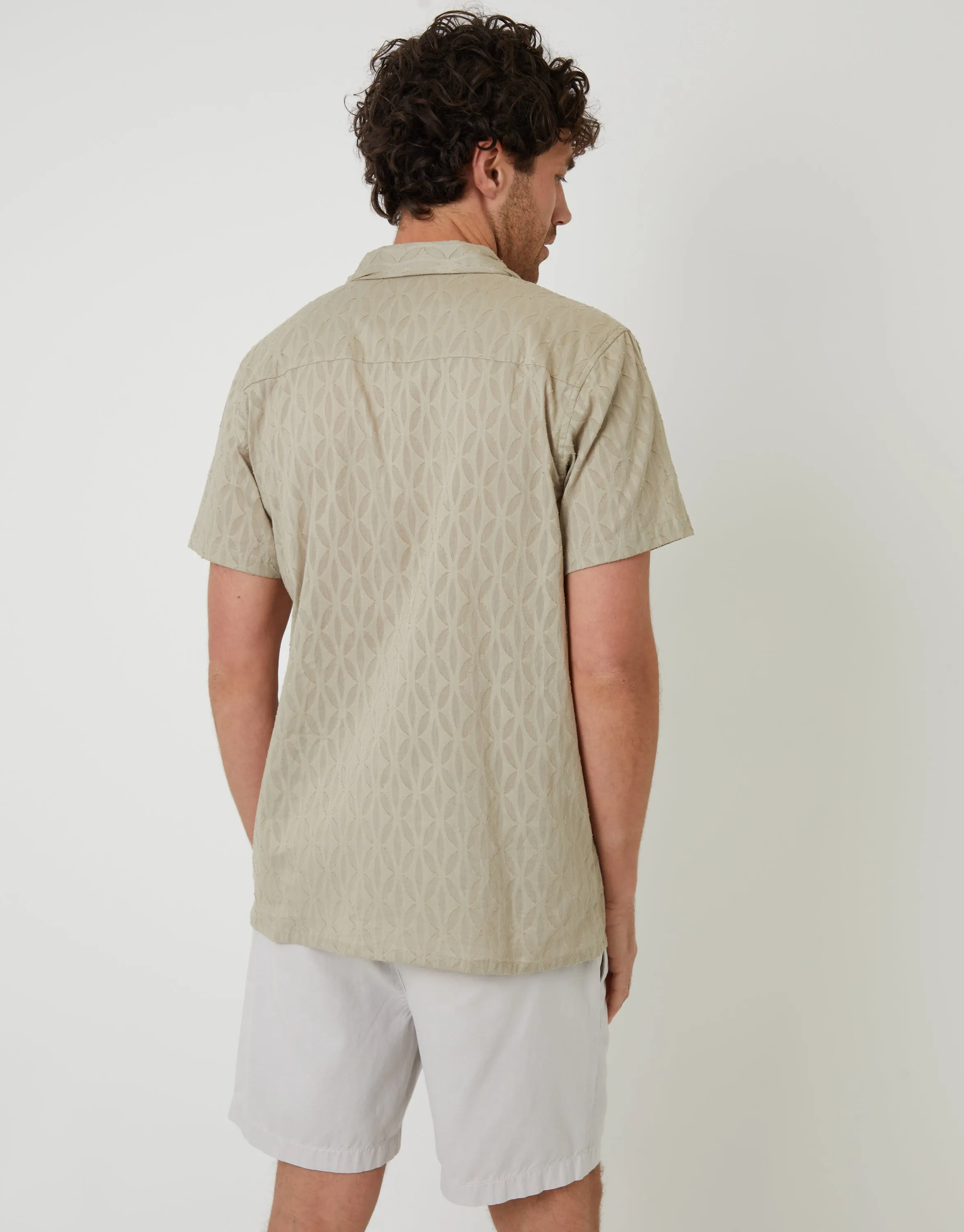 Stone Cotton Pluck Textured Revere Collar Short Sleeve Shirt sold by Threadbare product image thumbnail 2