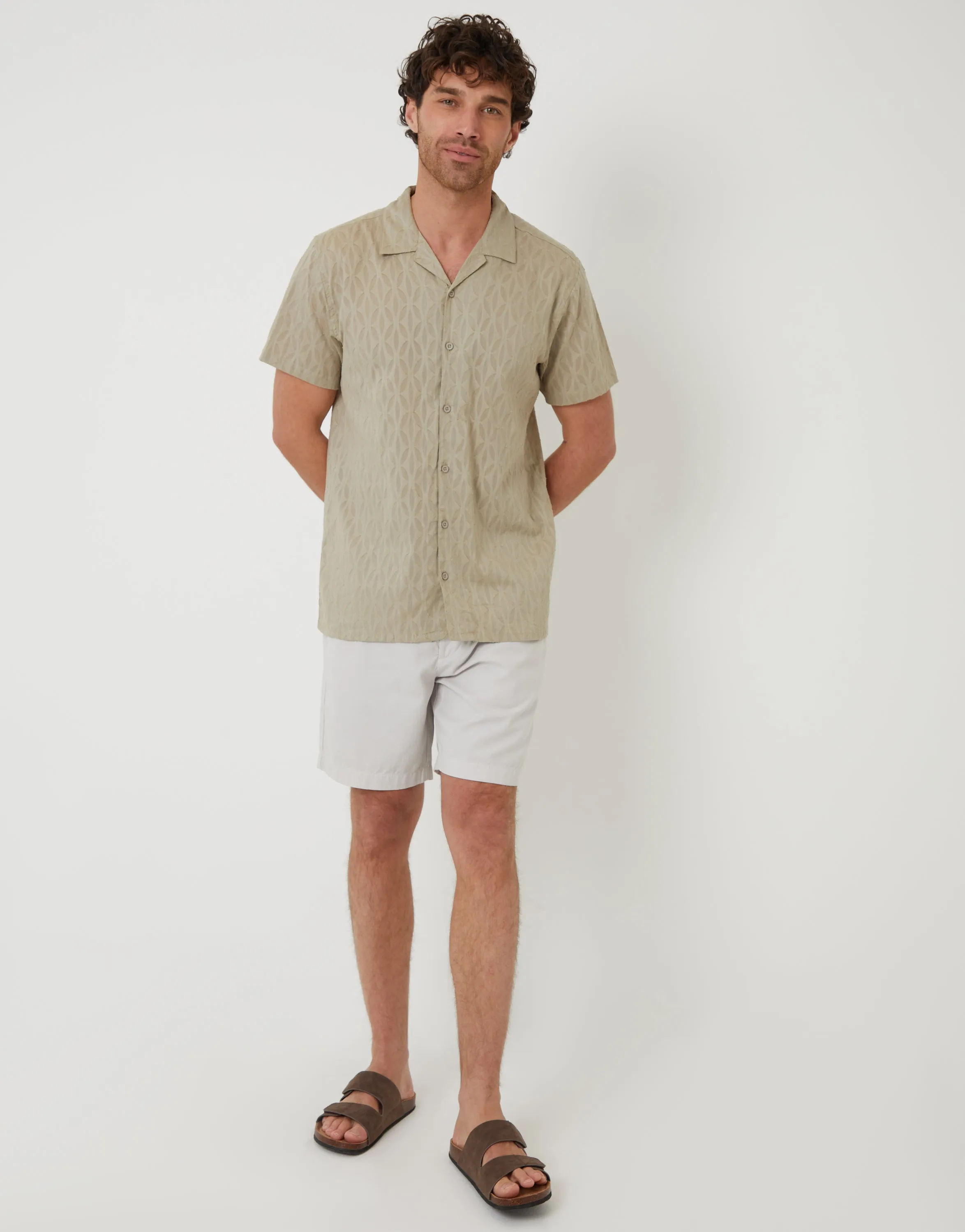 Stone Cotton Pluck Textured Revere Collar Short Sleeve Shirt sold by Threadbare product image thumbnail 3