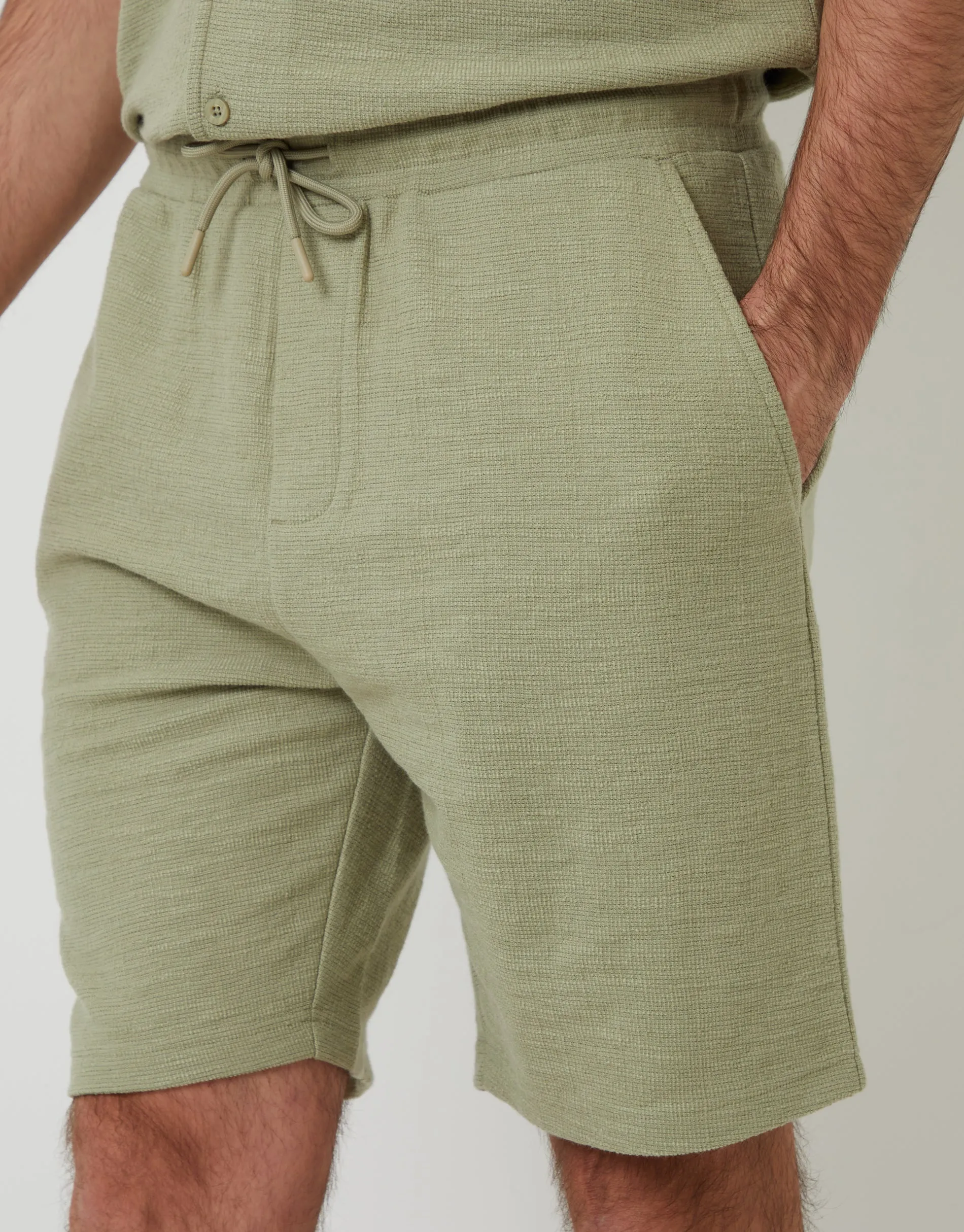 Sage Green Textured Elasticated Shorts sold by Threadbare product image thumbnail 4