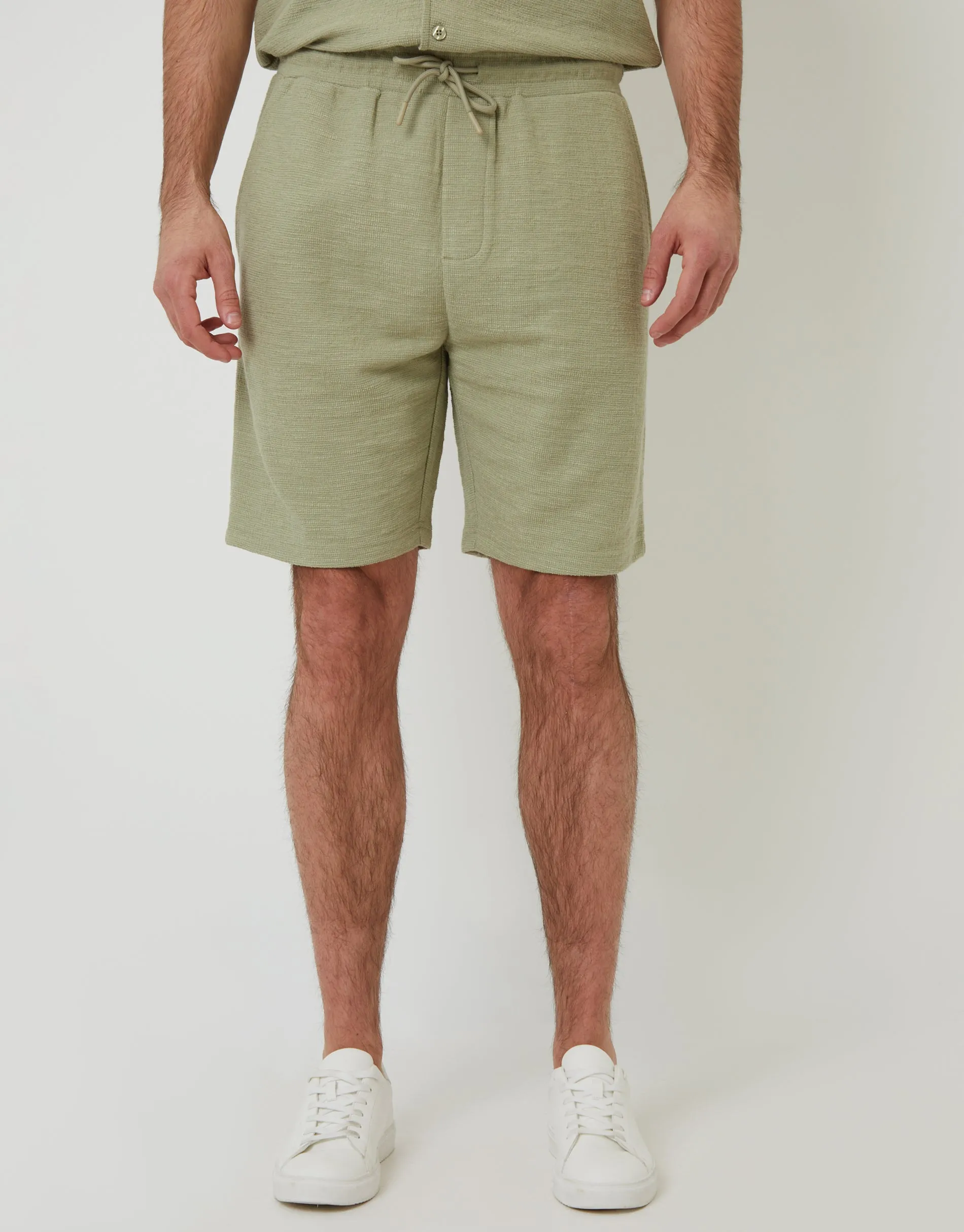 Sage Green Textured Elasticated Shorts sold by Threadbare