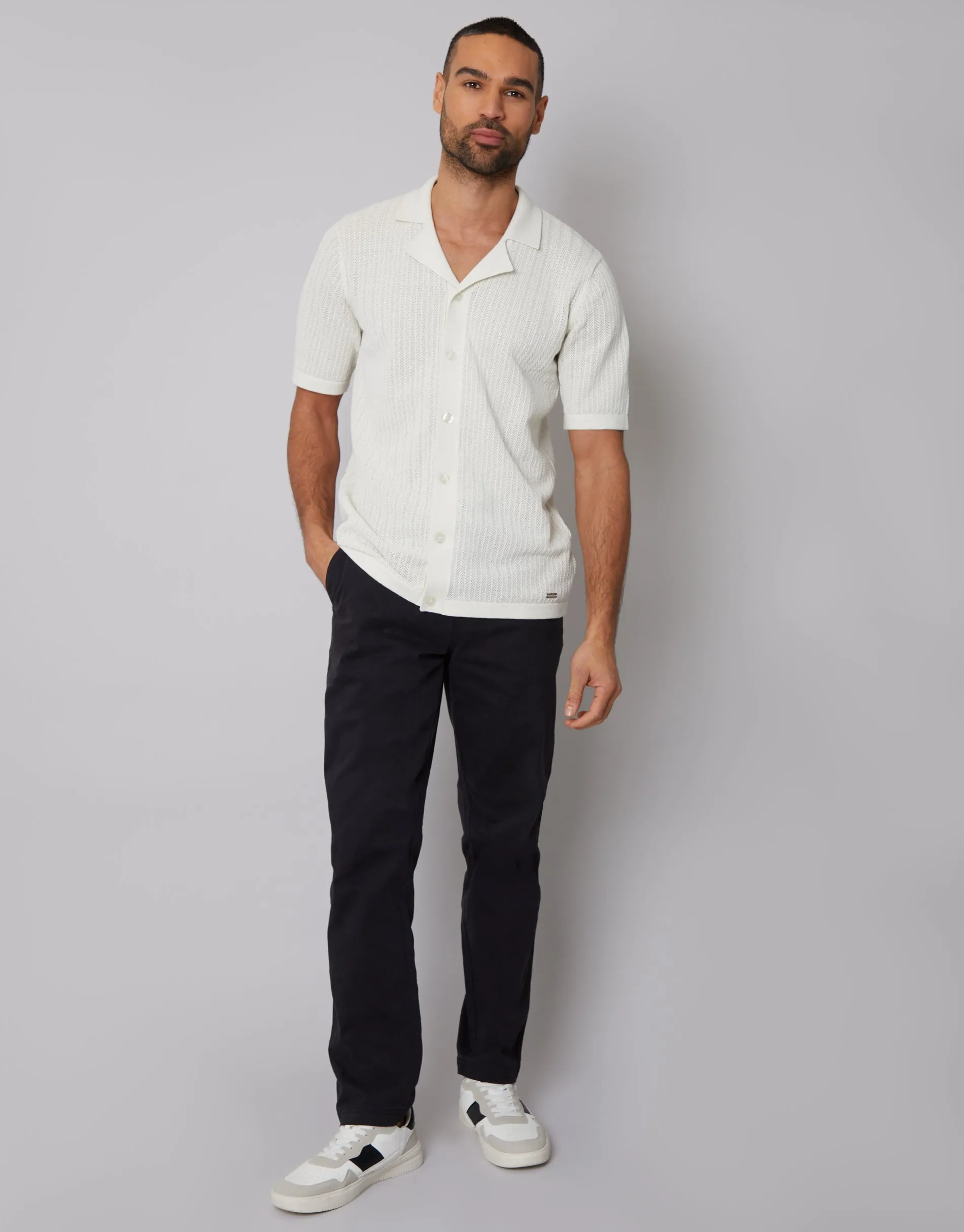 Ecru Textured Revere Collar Knitted Shirt sold by Threadbare product image thumbnail 3