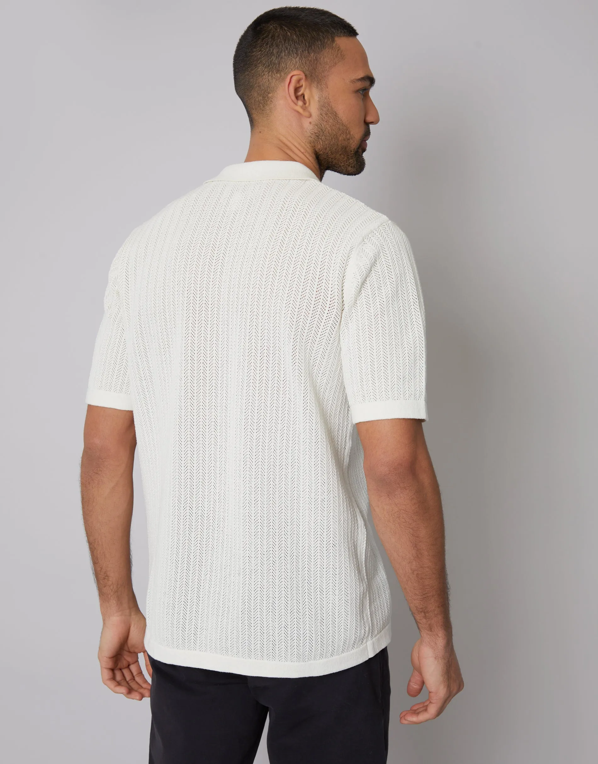 Ecru Textured Revere Collar Knitted Shirt sold by Threadbare product image thumbnail 2