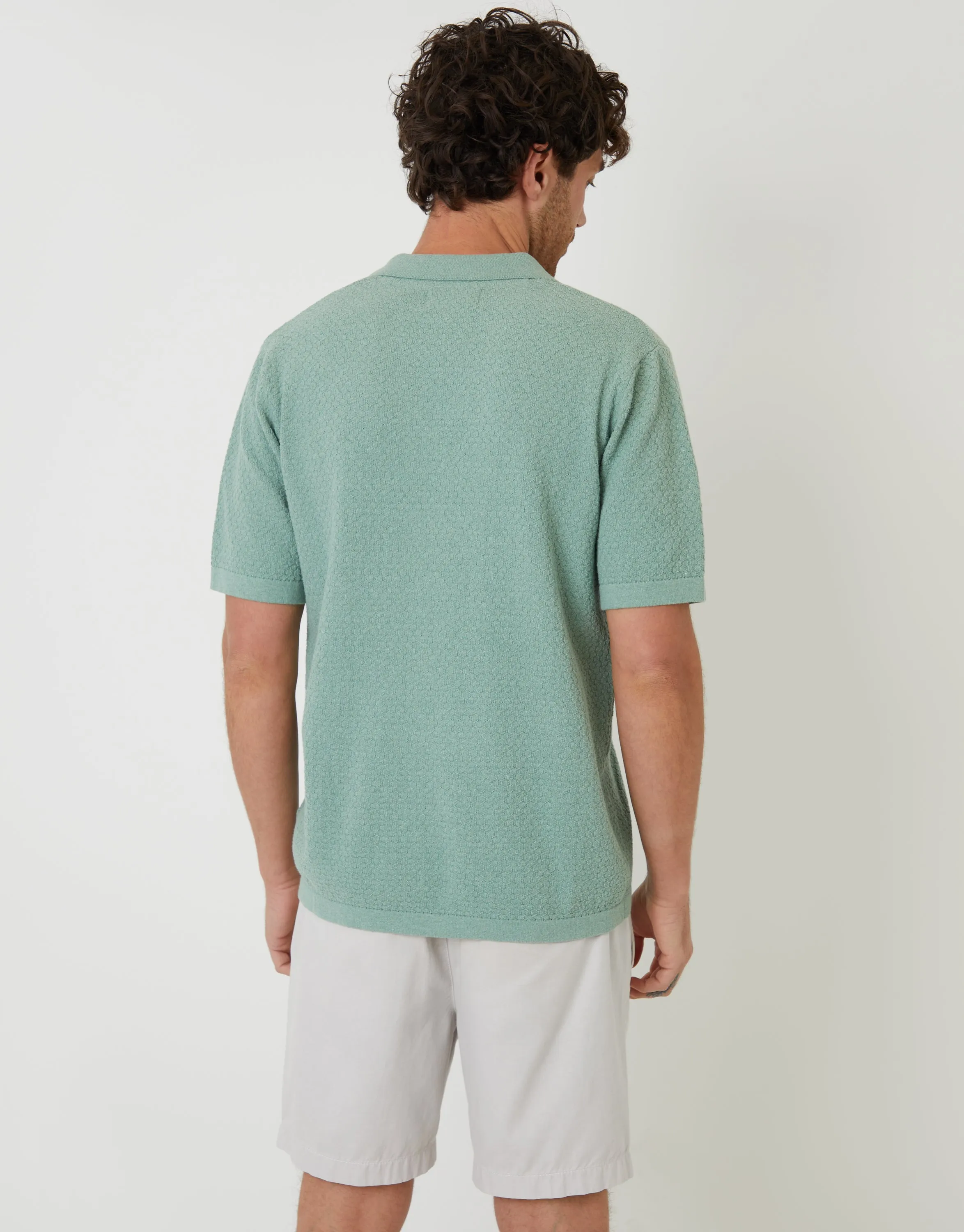 Sage Green Textured Revere Collar Knitted Shirt sold by Threadbare product image thumbnail 2