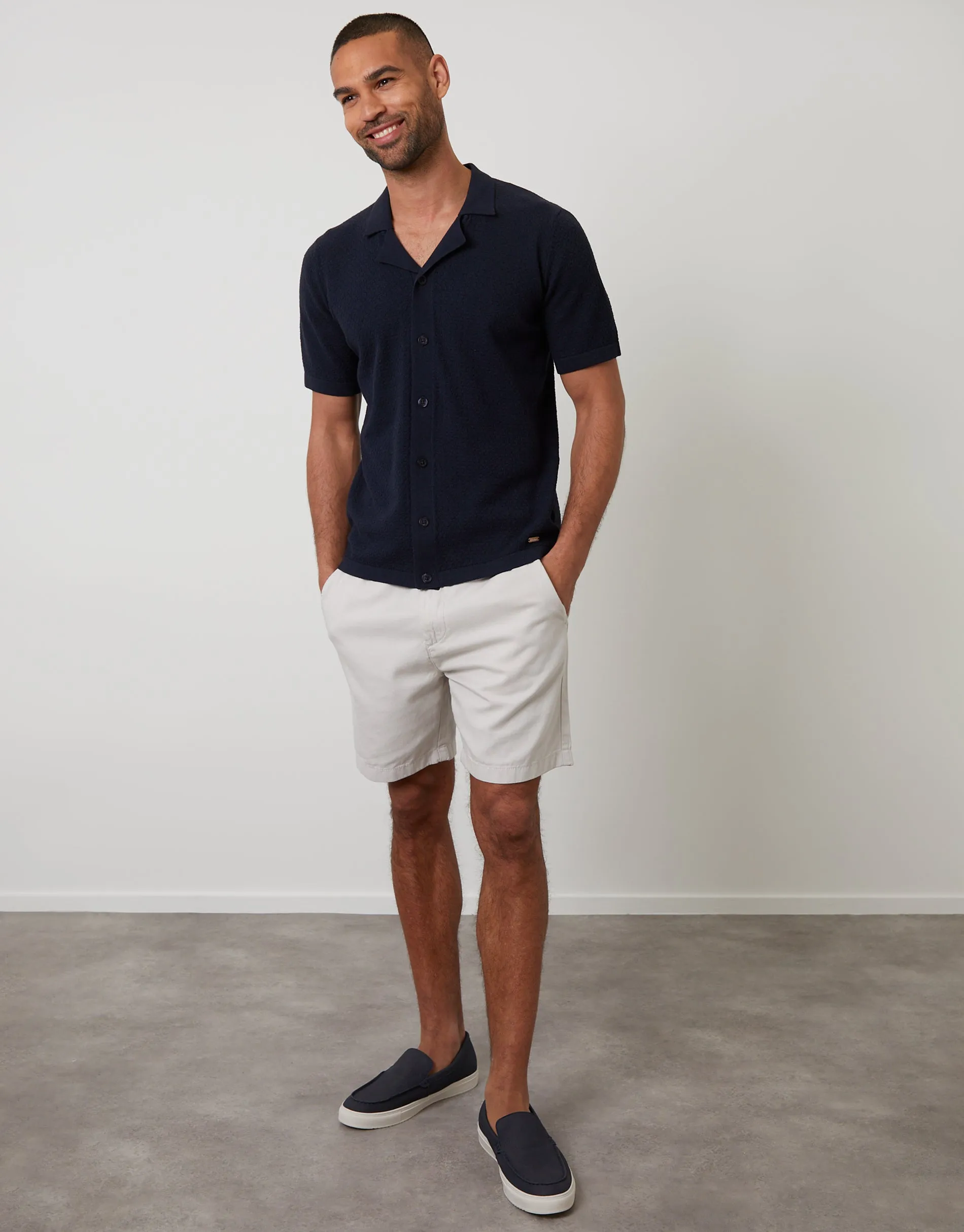 Navy Textured Revere Collar Knitted Shirt sold by Threadbare product image thumbnail 3