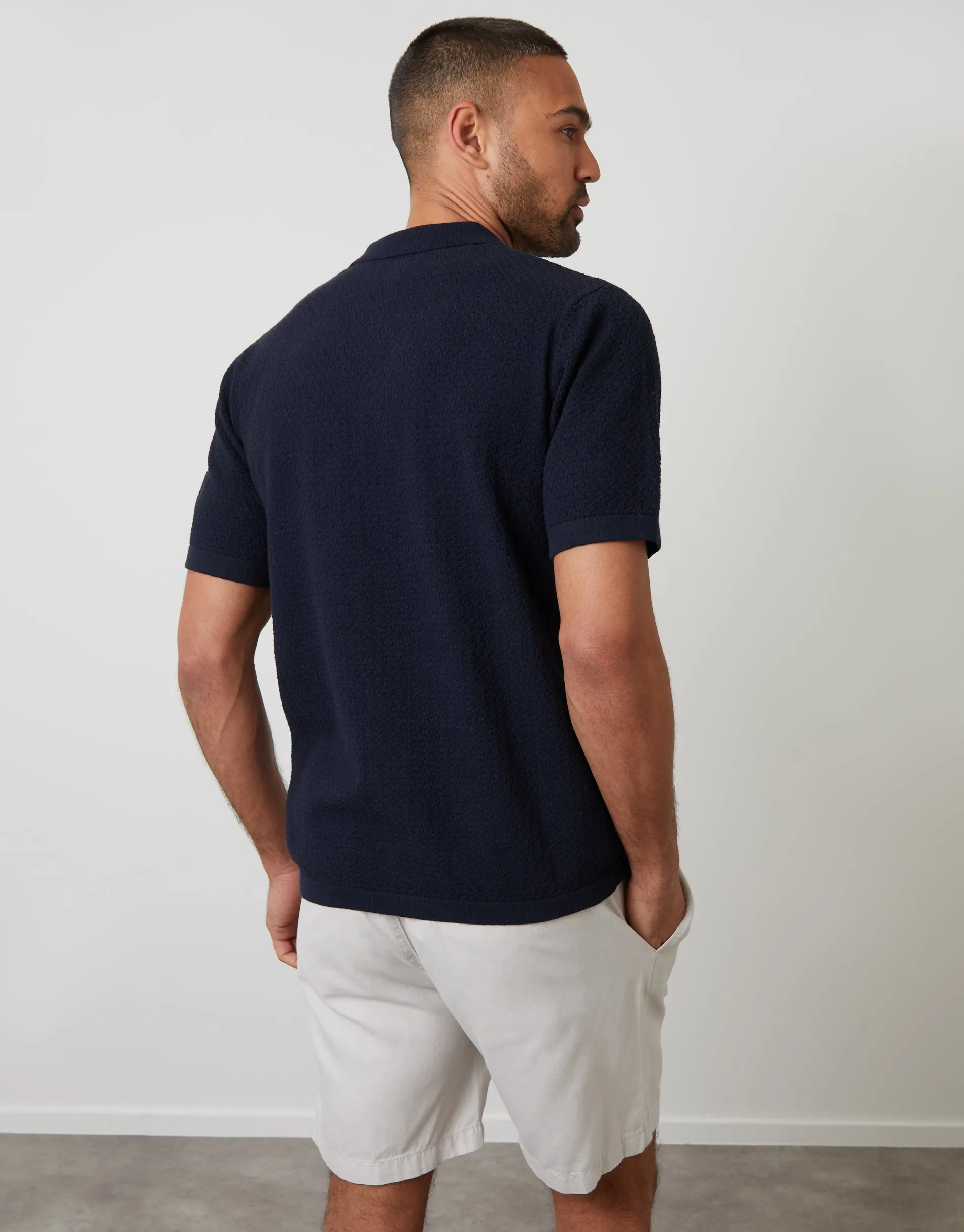 Navy Textured Revere Collar Knitted Shirt sold by Threadbare product image thumbnail 2