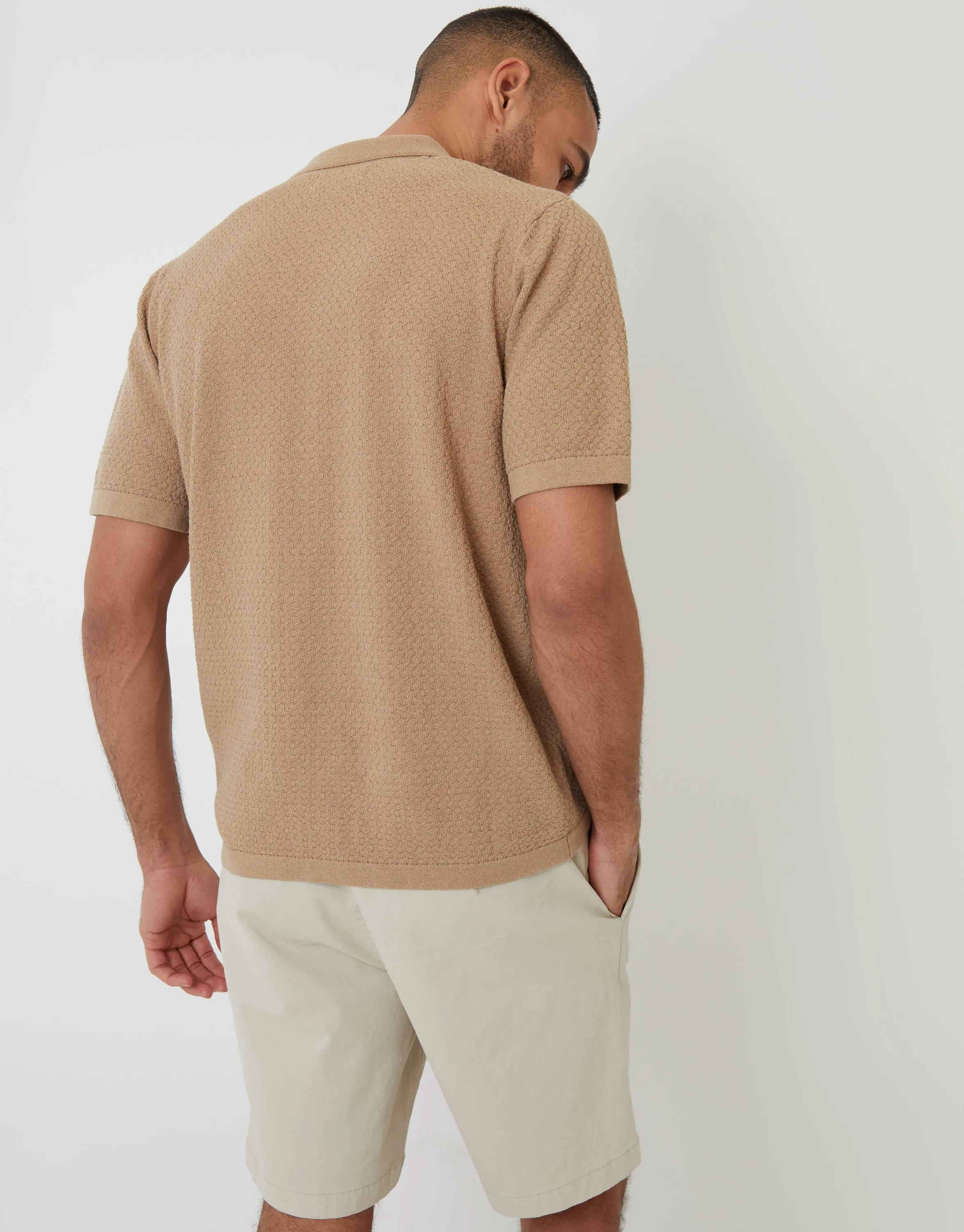 Brown Textured Revere Collar Knitted Shirt sold by Threadbare product image thumbnail 3