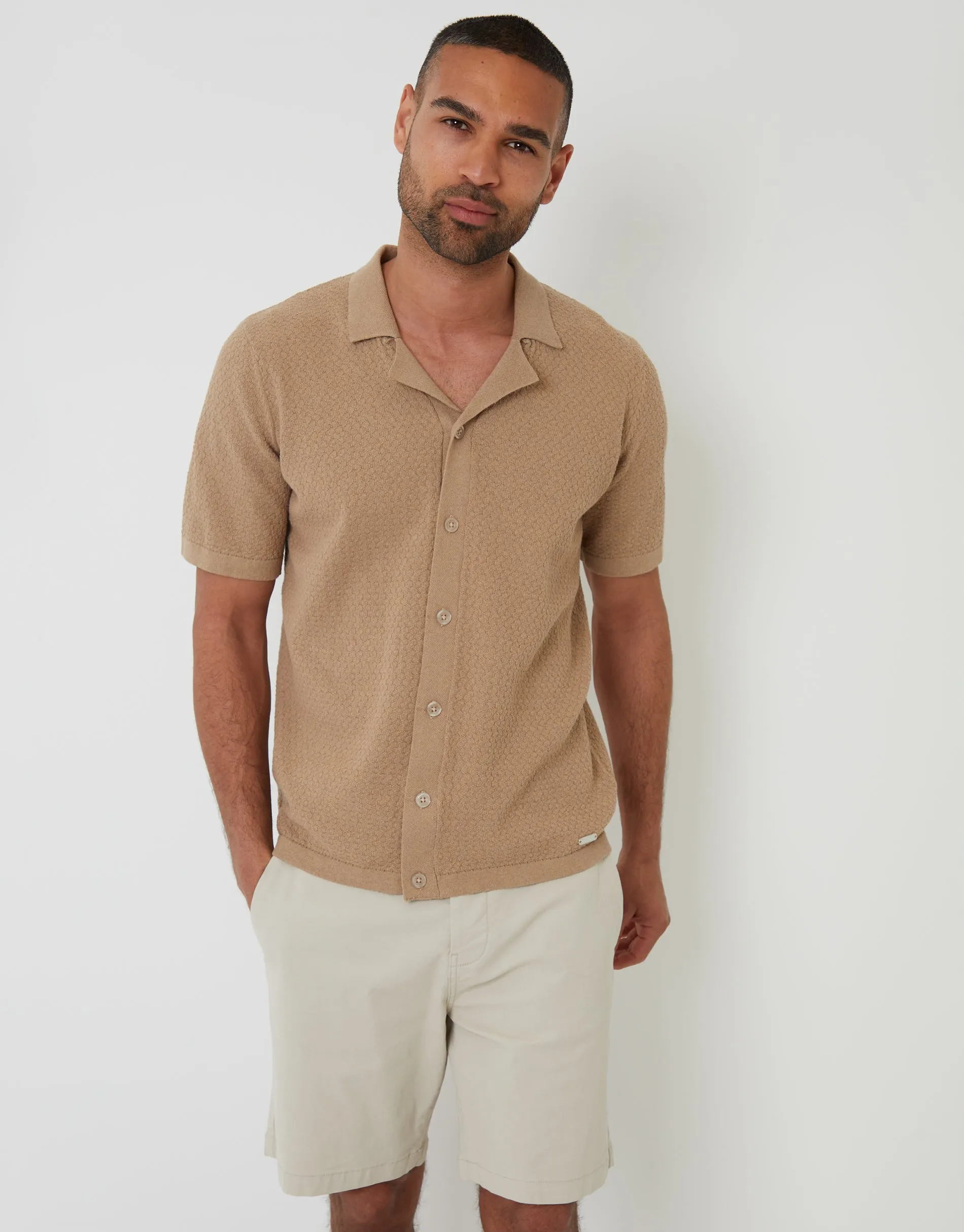 Brown Textured Revere Collar Knitted Shirt sold by Threadbare product image thumbnail 2