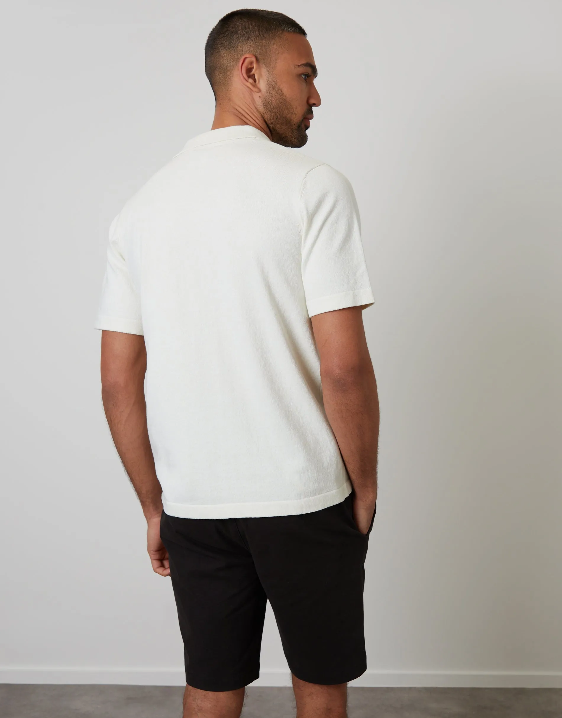 Ecru Textured Panel Revere Collar Knitted Shirt sold by Threadbare product image thumbnail 2