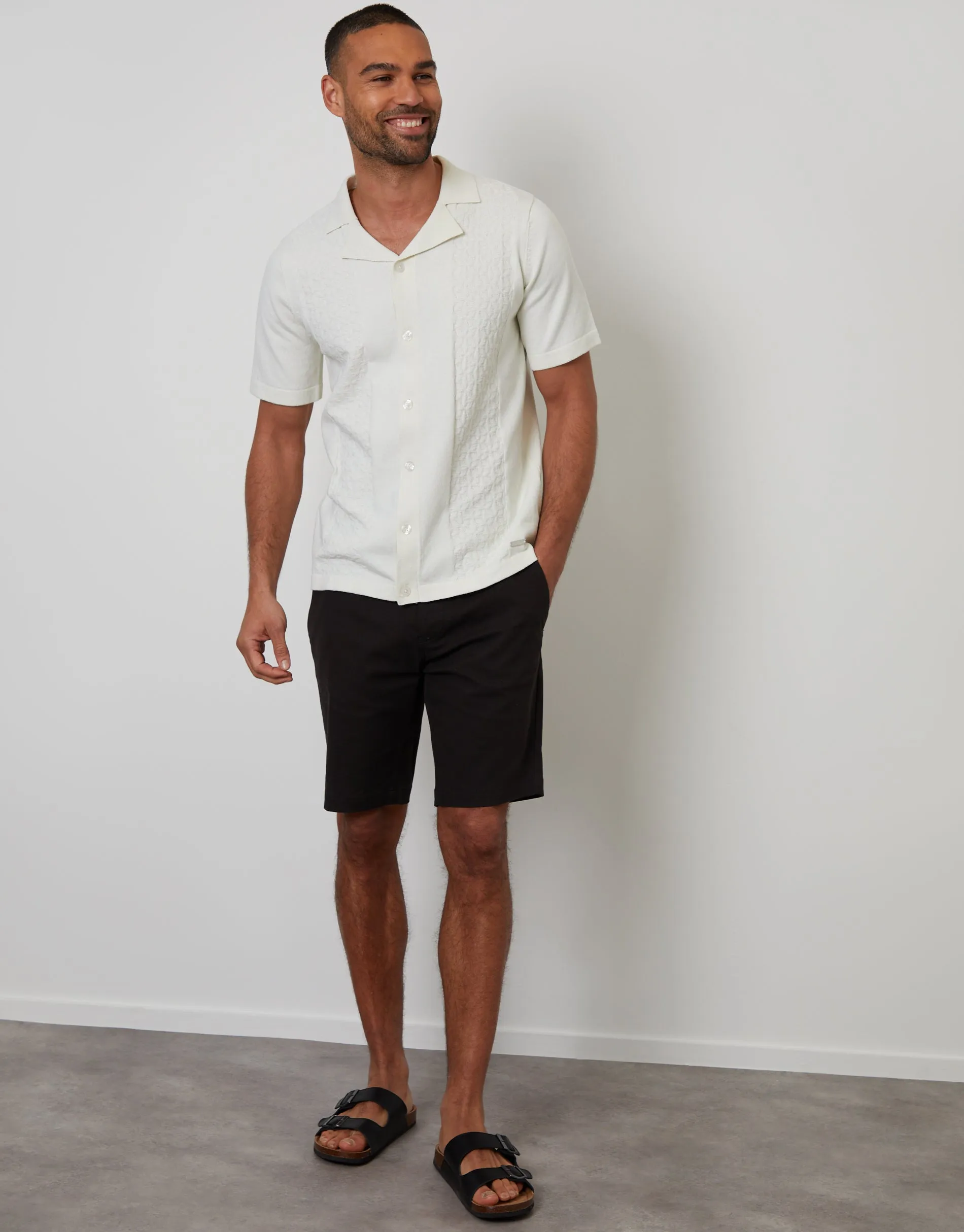 Ecru Textured Panel Revere Collar Knitted Shirt sold by Threadbare product image thumbnail 3