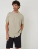 Stone Grandad Collar Linen Blend Short Sleeve Shirt sold by Threadbare
