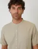 Stone Grandad Collar Linen Blend Short Sleeve Shirt sold by Threadbare