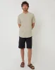 Stone Grandad Collar Linen Blend Short Sleeve Shirt sold by Threadbare