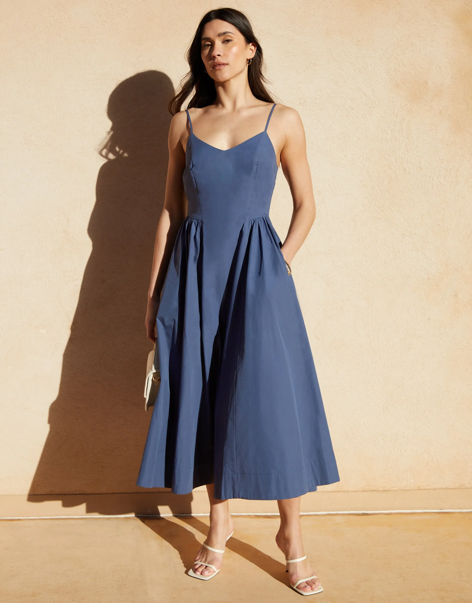 Blue V Neck Fit & Flare Midi Dress sold by Threadbare product image thumbnail 4
