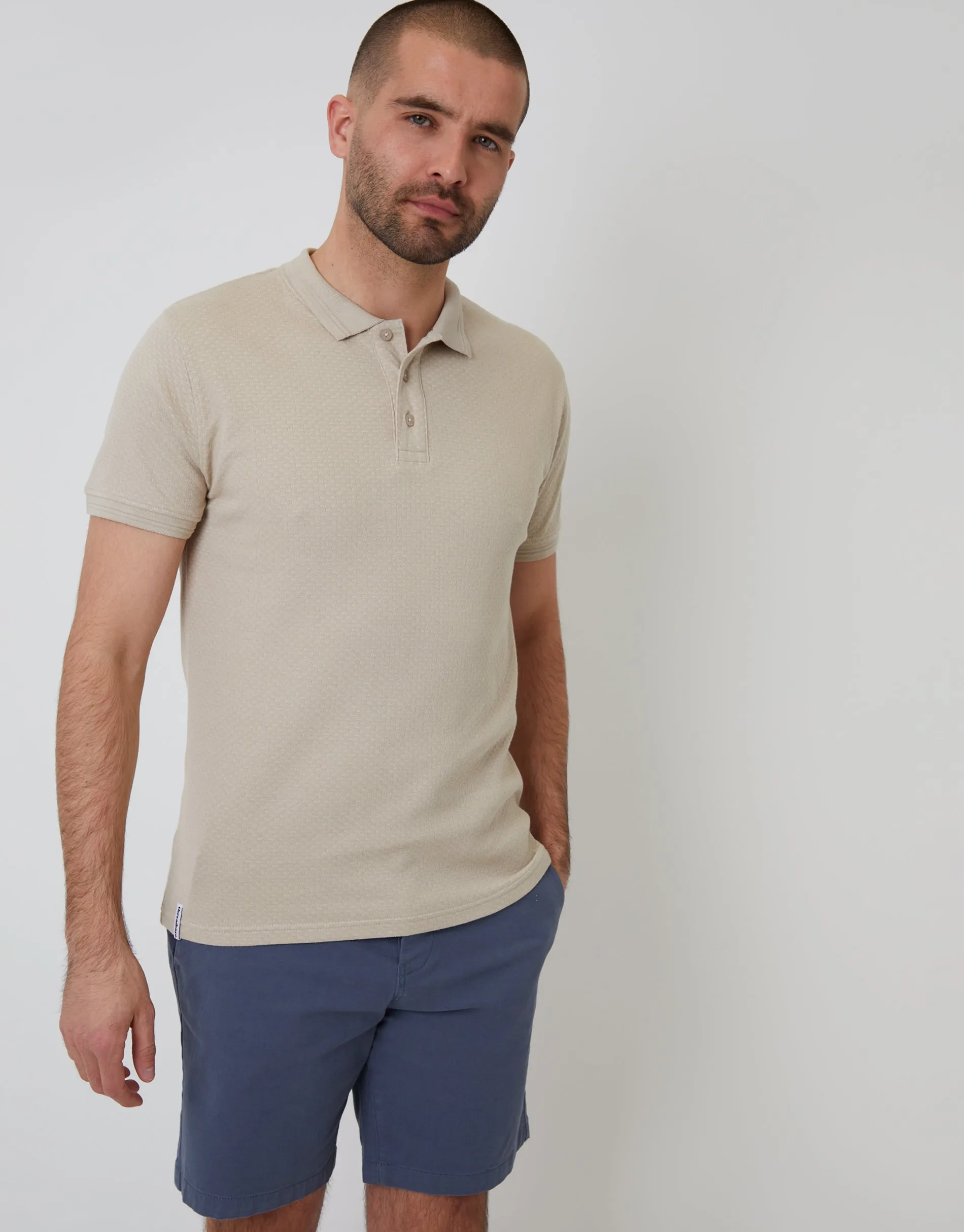 Stone Textured Short Sleeve Polo Shirt sold by Threadbare product image thumbnail 2