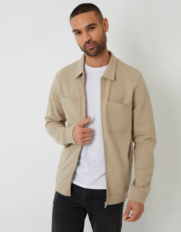 Stone Pique Zip Through Shacket sold by Threadbare