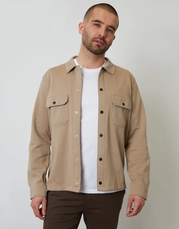 Stone Pique Popper Fastening Shacket sold by Threadbare