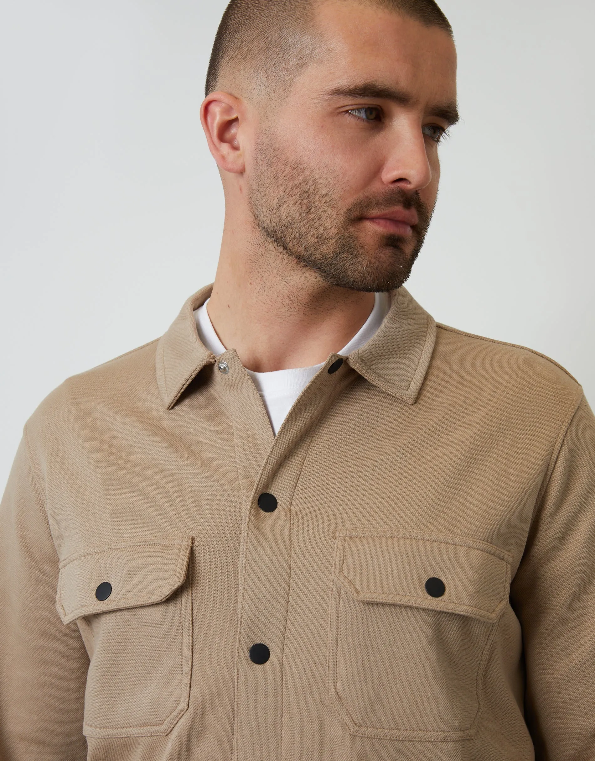 Stone Pique Popper Fastening Shacket sold by Threadbare product image thumbnail 4