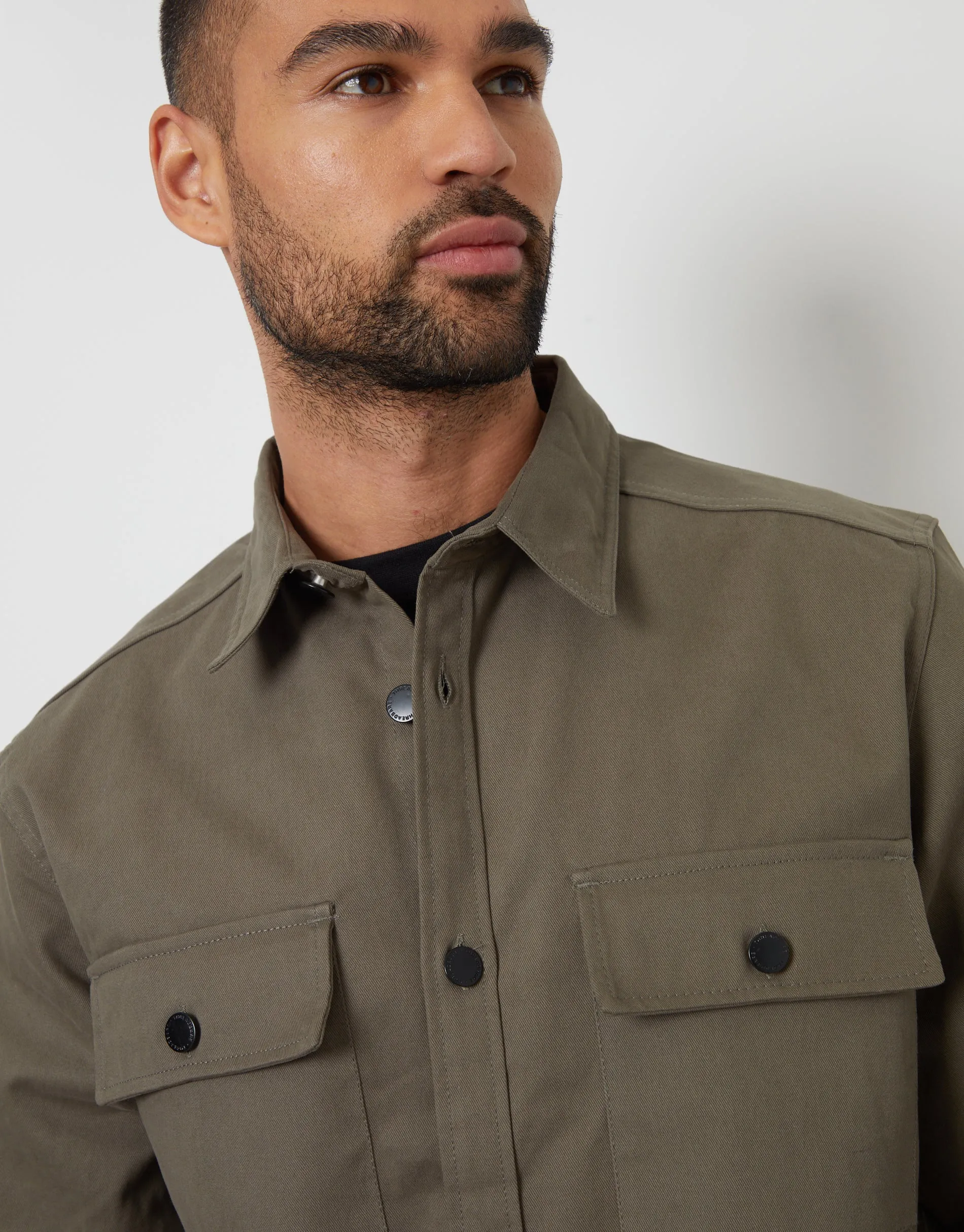 Threadbare Men's Olive Green Cotton Twill Button Up Shacket sold by Threadbare product image thumbnail 4