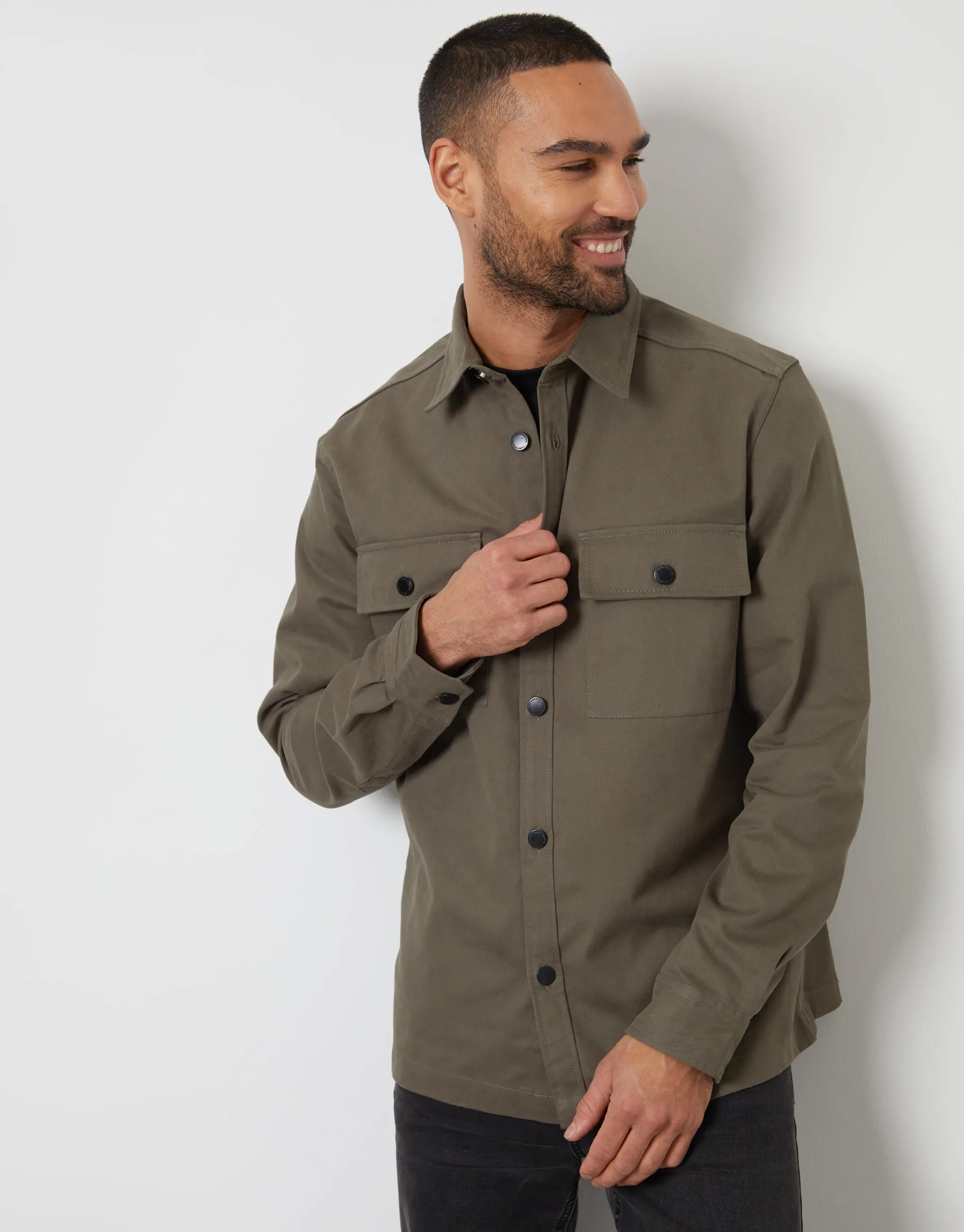 Threadbare Men's Olive Green Cotton Twill Button Up Shacket sold by Threadbare product image thumbnail 5