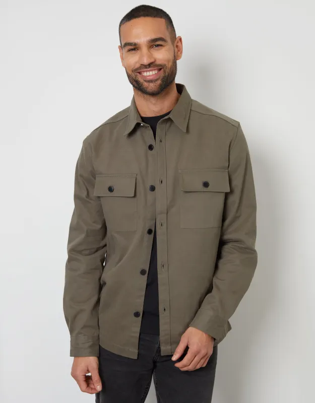 Threadbare Men's Olive Green Cotton Twill Button Up Shacket sold by Threadbare