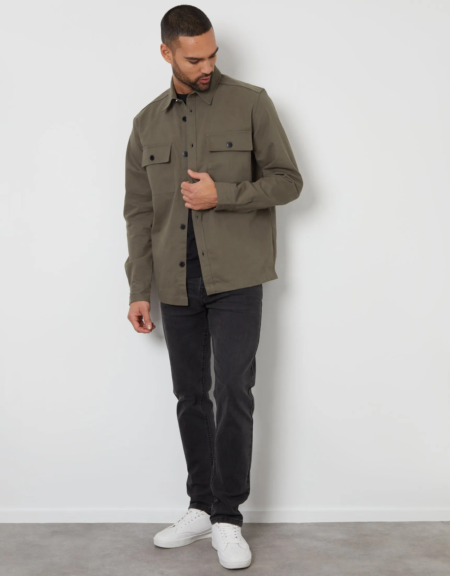 Threadbare Men's Olive Green Cotton Twill Button Up Shacket sold by Threadbare product image thumbnail 3