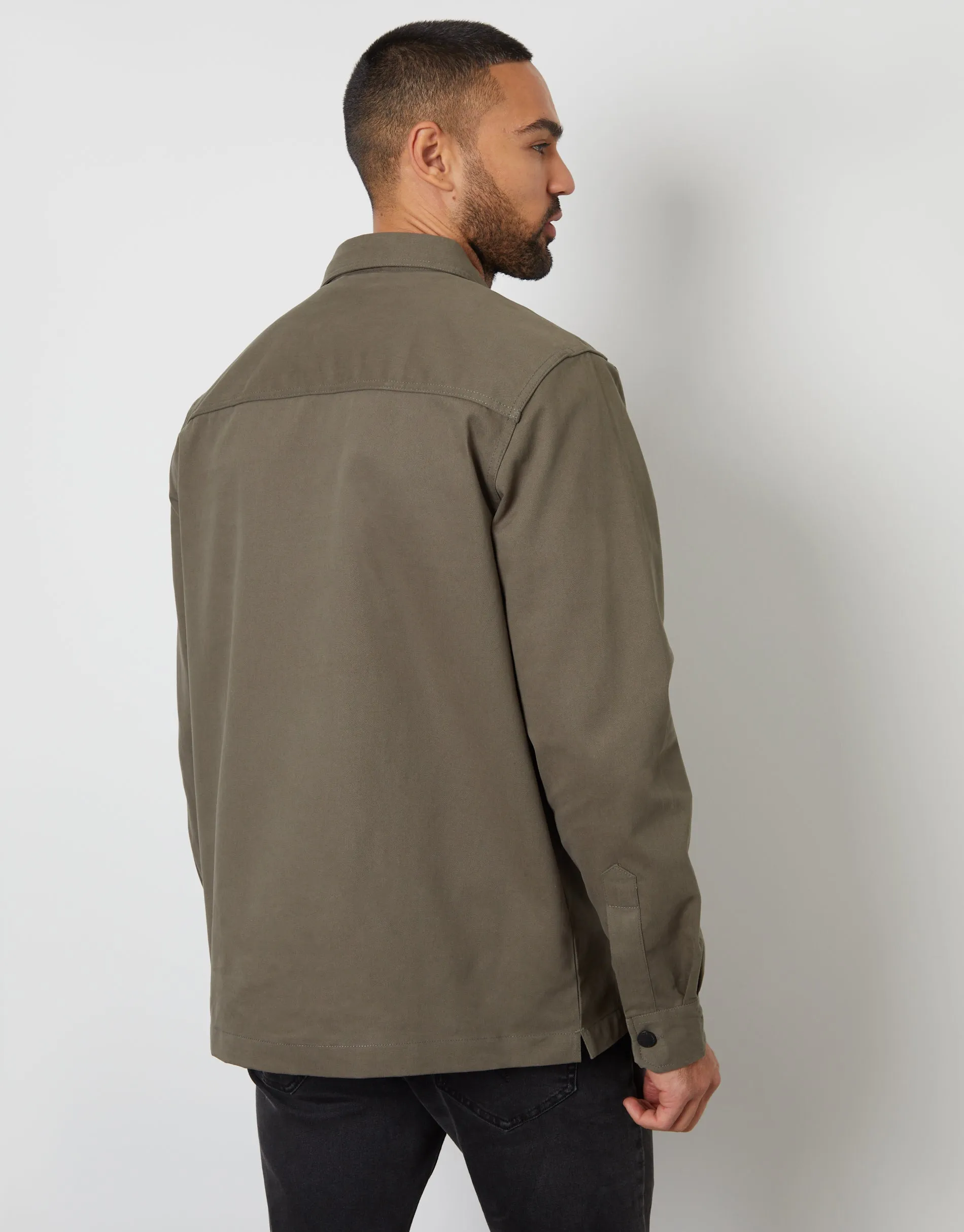 Threadbare Men's Olive Green Cotton Twill Button Up Shacket sold by Threadbare product image thumbnail 2