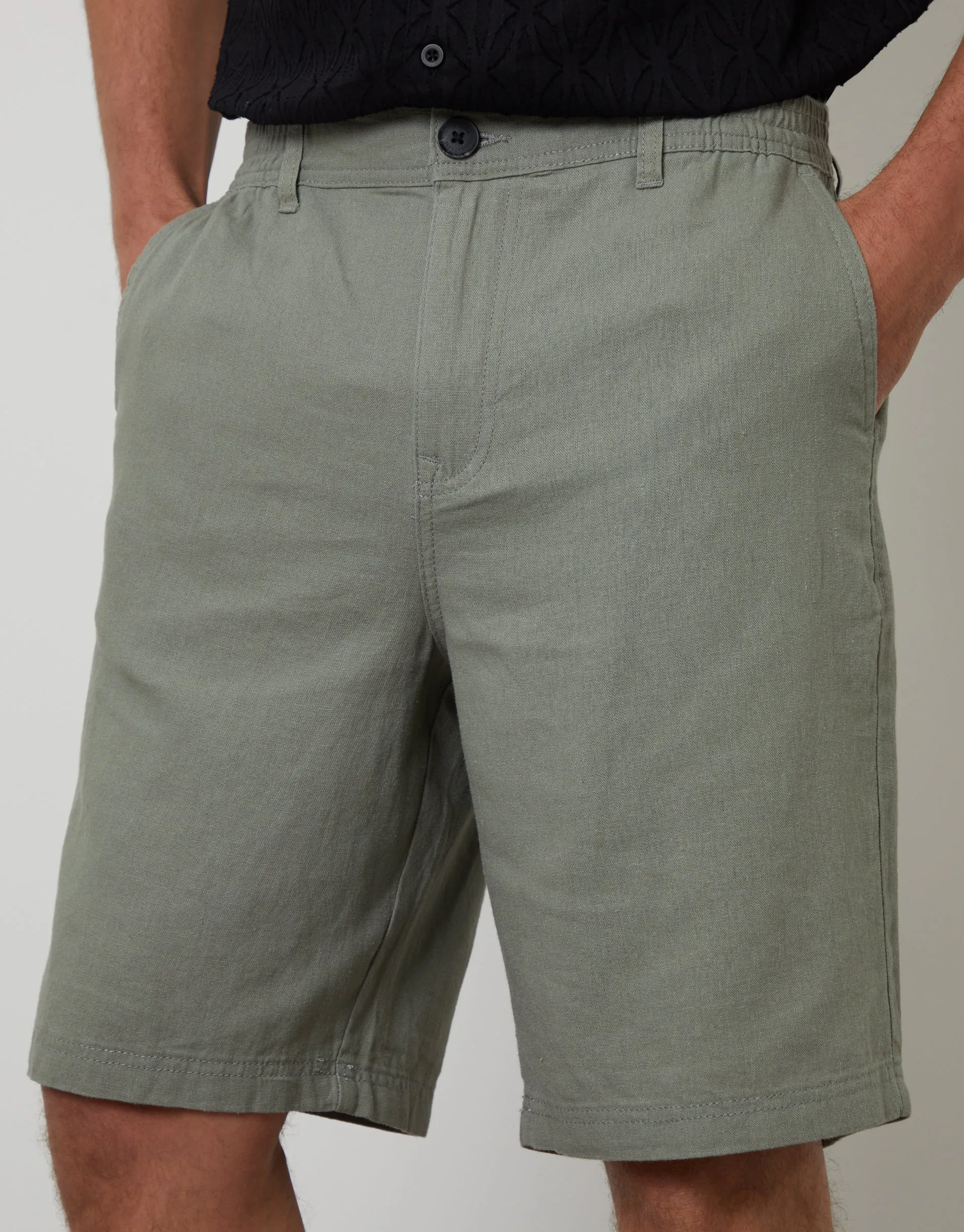 Sage Green Linen Blend Shorts sold by Threadbare product image thumbnail 4