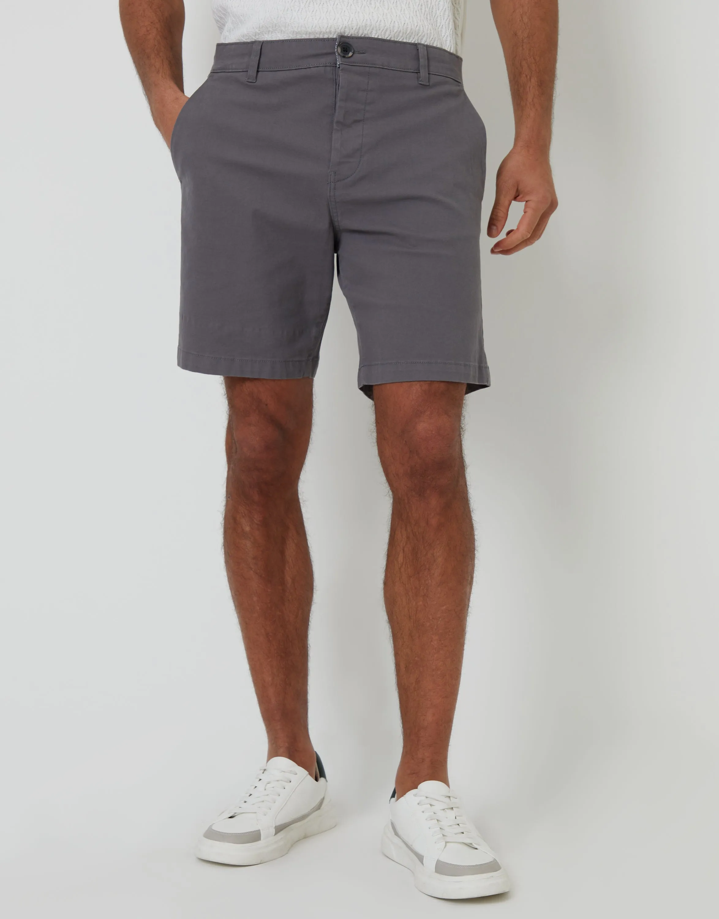 Slate Grey Regular Fit Stretch Chino Shorts sold by Threadbare