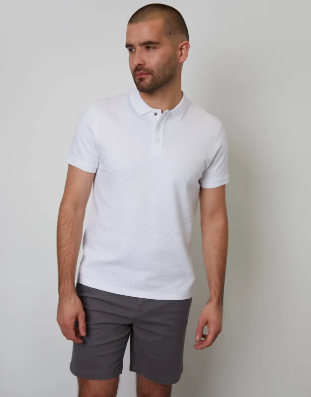 White Ottoman Rib Textured Polo Shirt sold by Threadbare