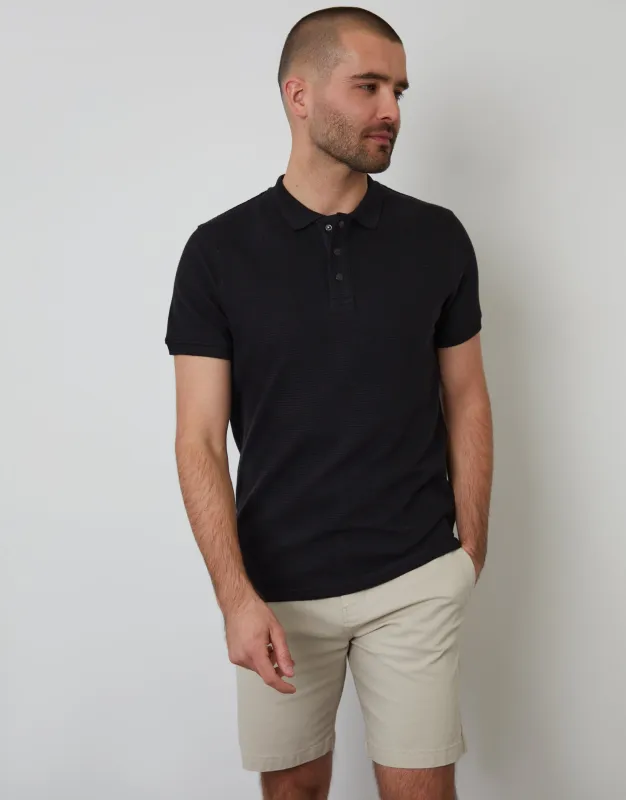Black Ottoman Rib Textured Polo Shirt sold by Threadbare