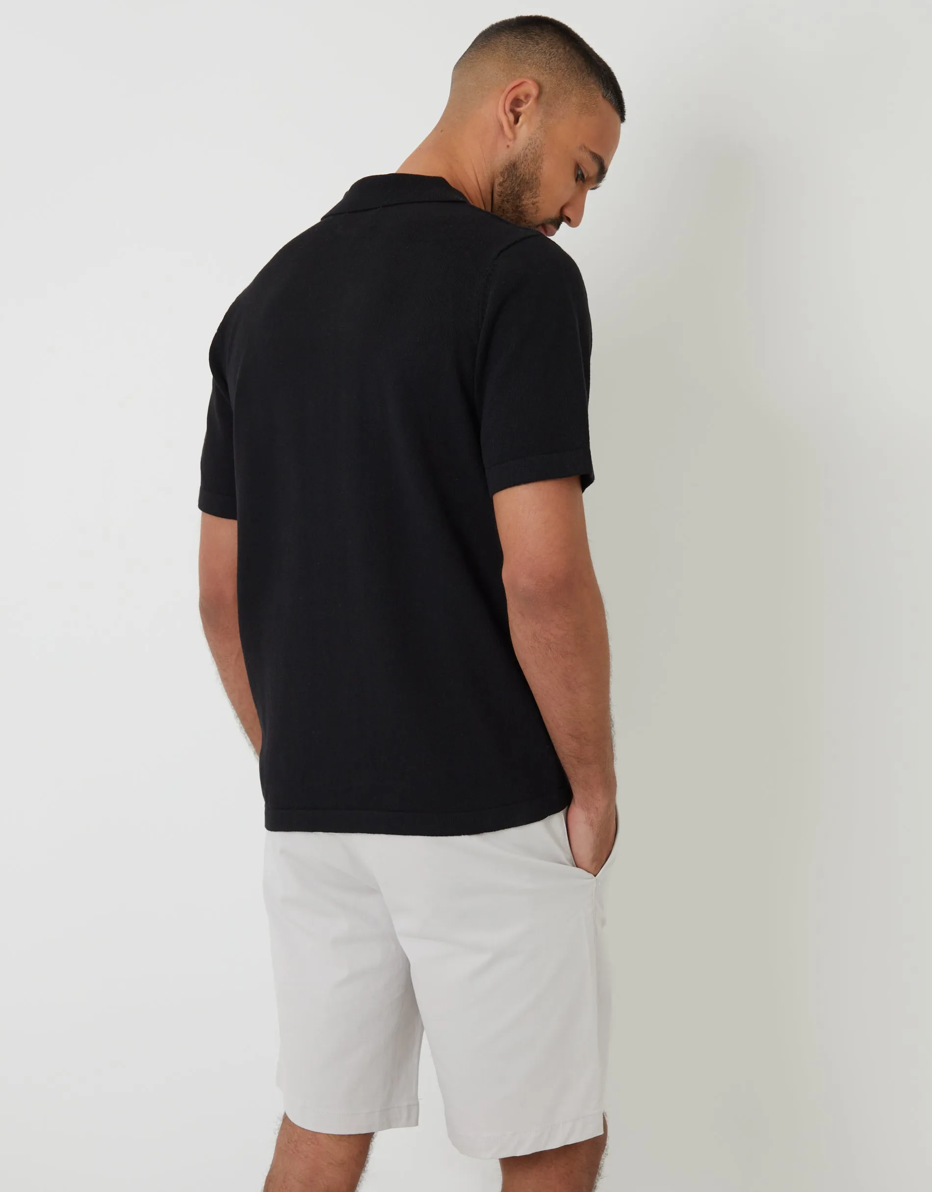 Black Textured Panel Revere Collar Knitted Shirt sold by Threadbare product image thumbnail 3