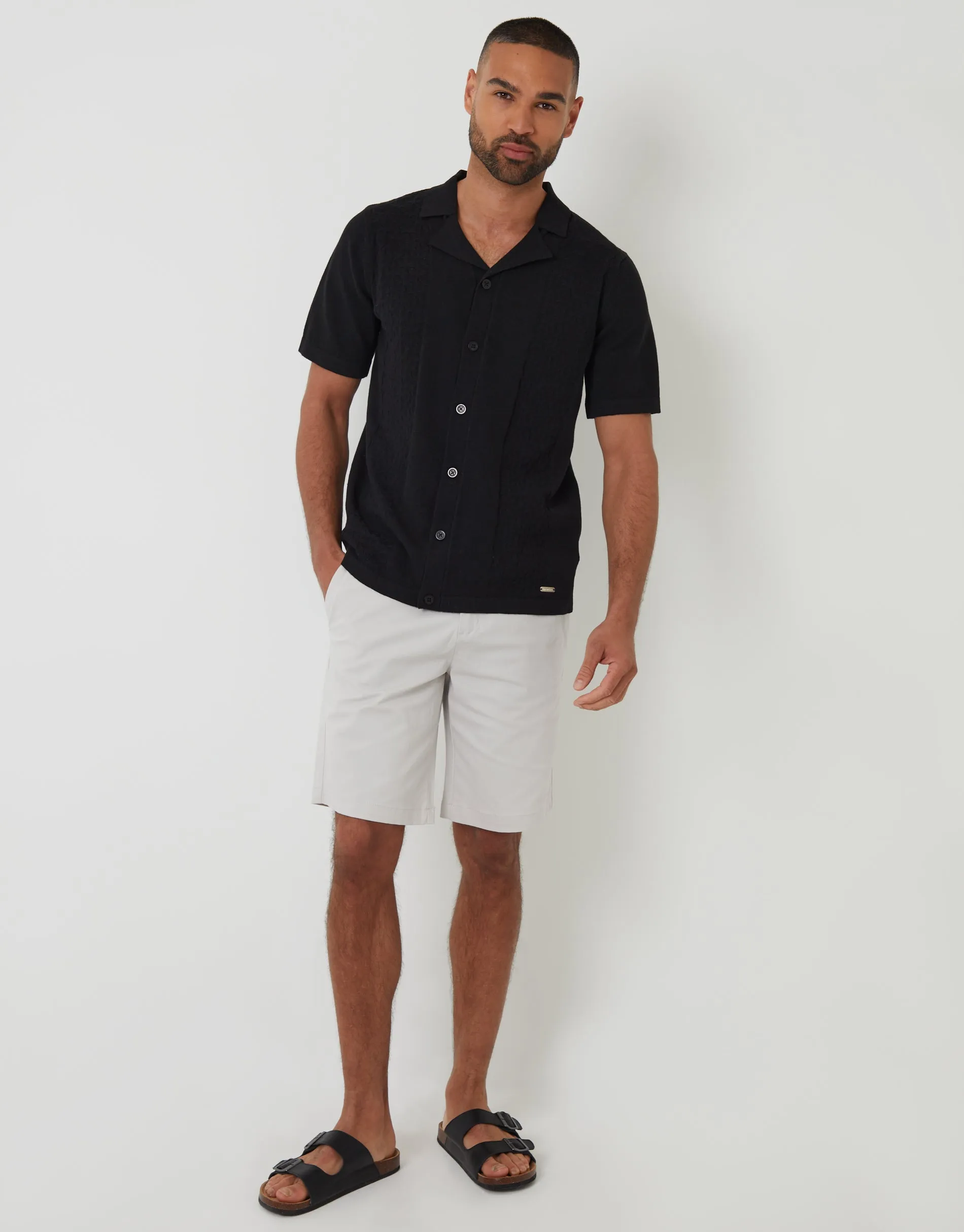 Black Textured Panel Revere Collar Knitted Shirt sold by Threadbare product image thumbnail 4