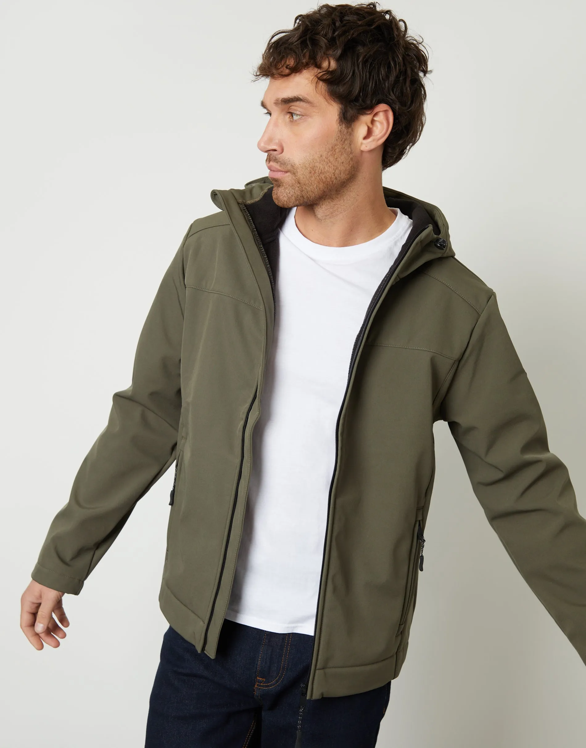 Khaki Green Fleece Lined Hooded Jacket sold by Threadbare
