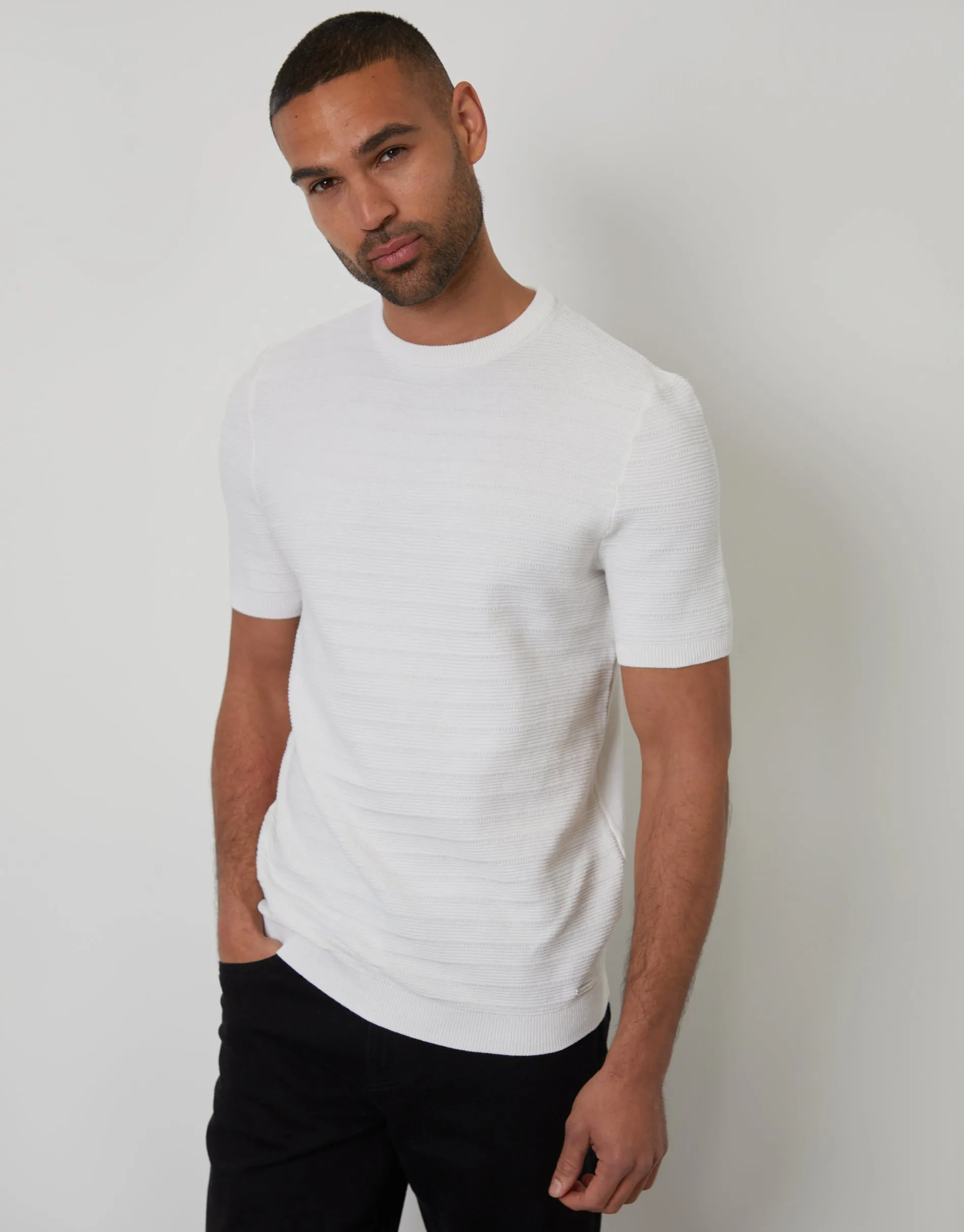Ecru Textured Knitted T-Shirt sold by Threadbare