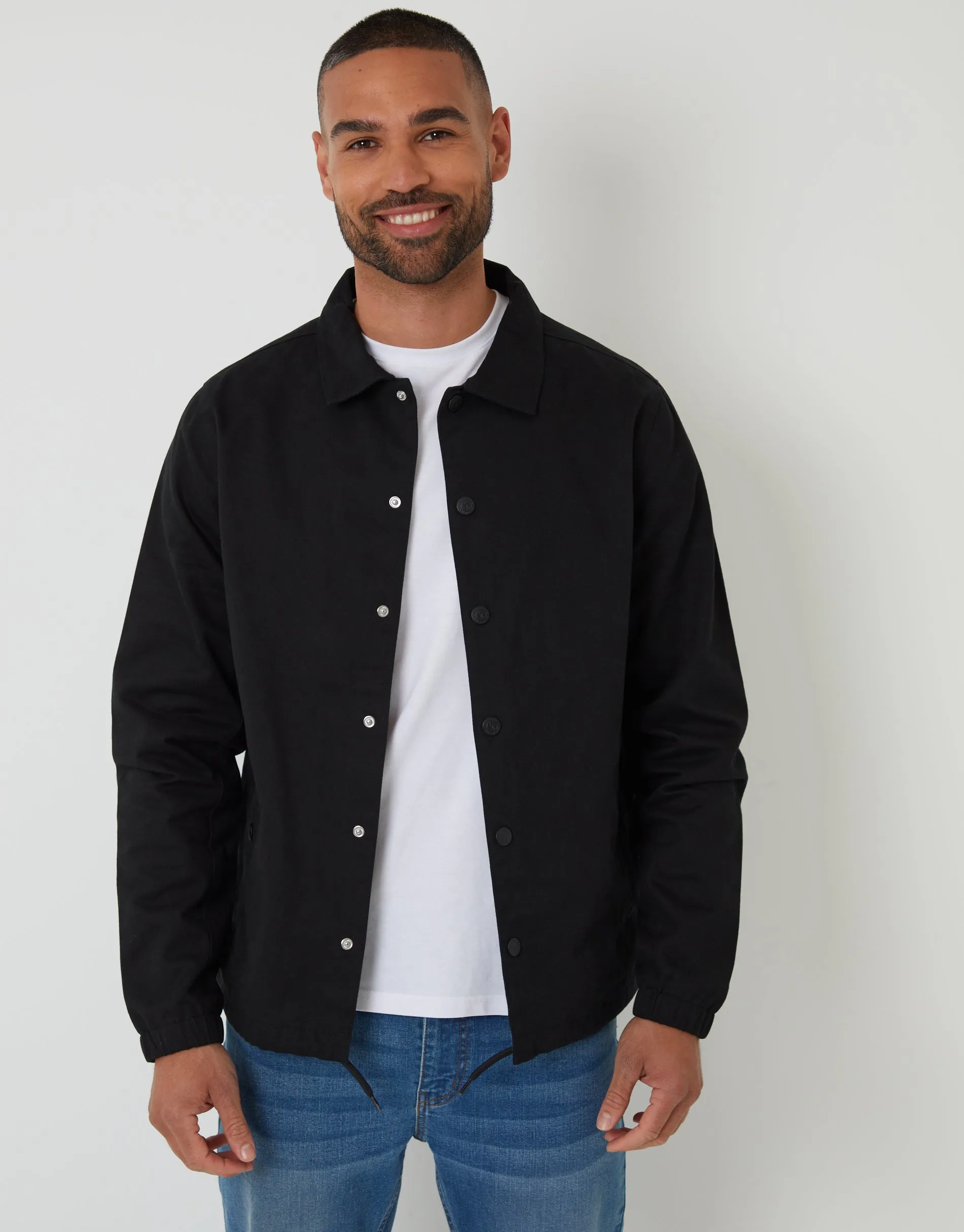Black Cotton Twill Lightweight Collared Jacket sold by Threadbare
