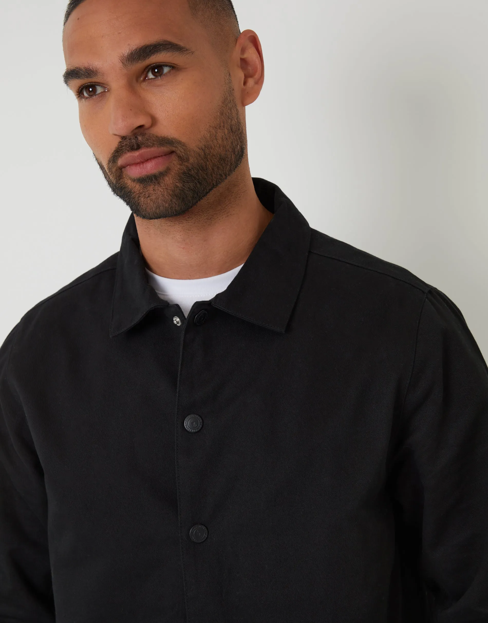 Black Cotton Twill Lightweight Collared Jacket sold by Threadbare product image thumbnail 4