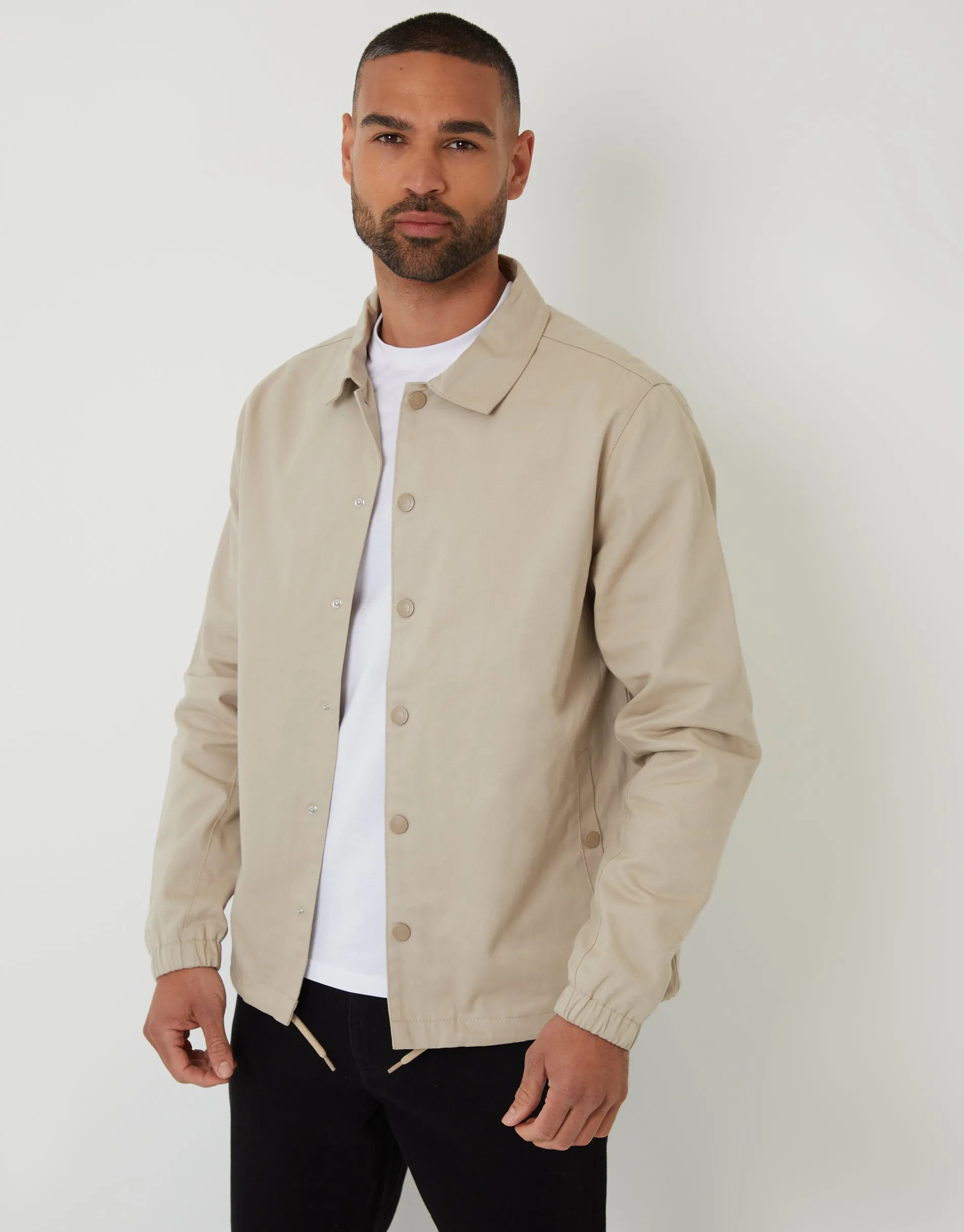 Stone Cotton Twill Lightweight Collared Jacket sold by Threadbare