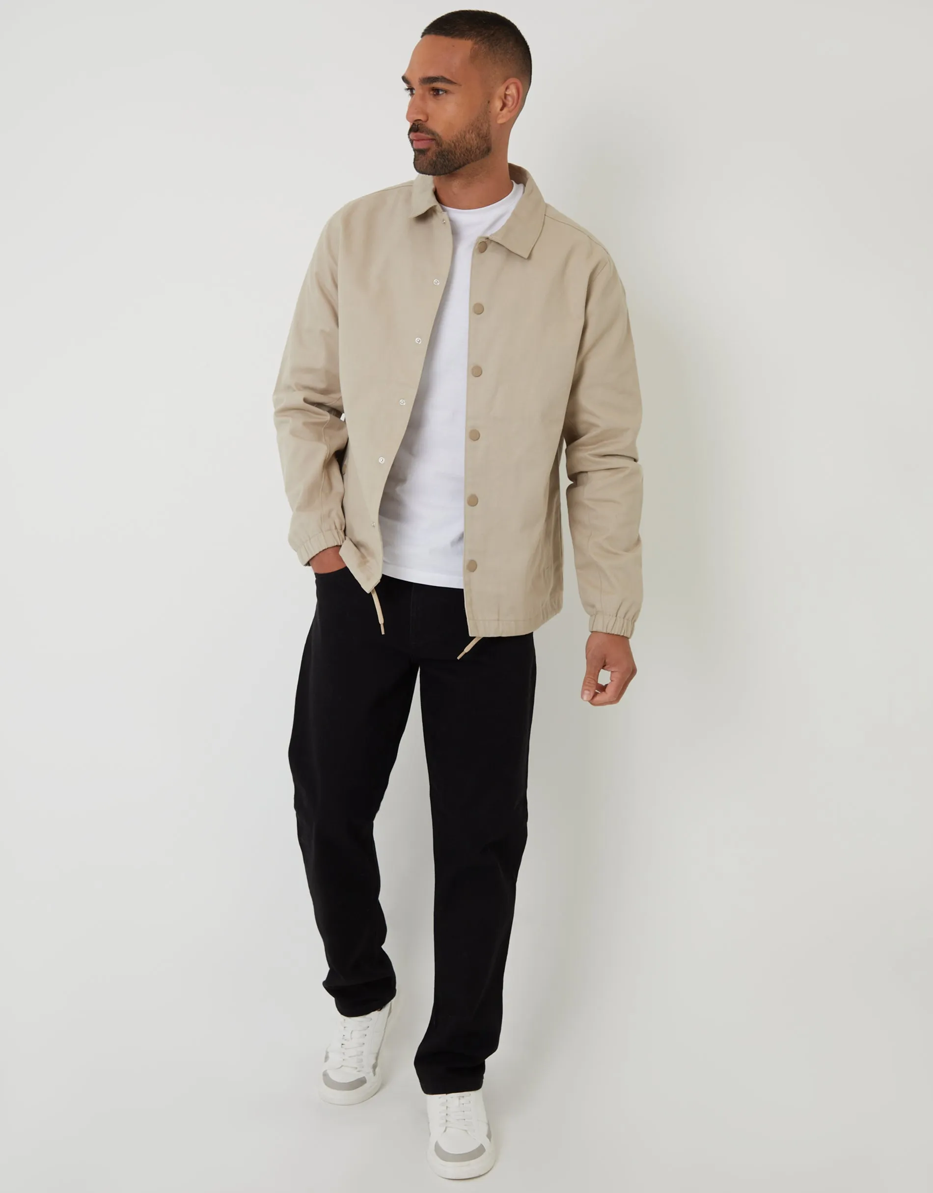 Stone Cotton Twill Lightweight Collared Jacket sold by Threadbare product image thumbnail 3