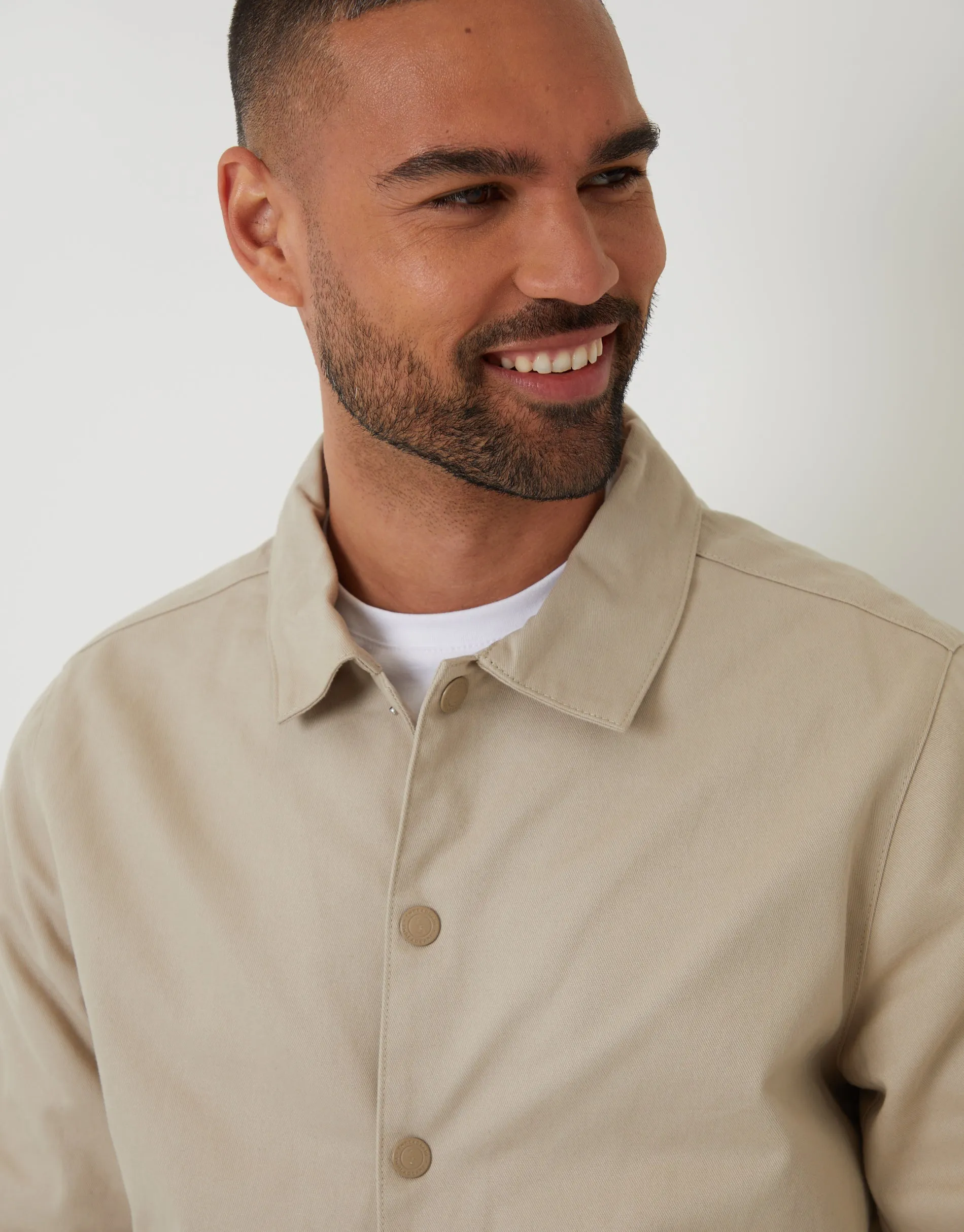 Stone Cotton Twill Lightweight Collared Jacket sold by Threadbare product image thumbnail 4