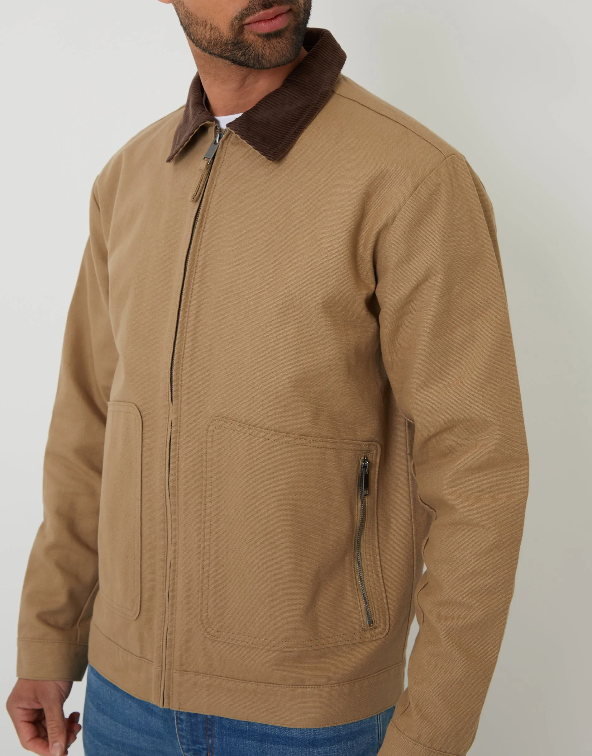 Dark Stone Cotton Corduroy Collar Lightweight Jacket sold by Threadbare product image thumbnail 4