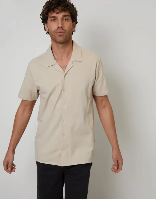 Stone Jersey Revere Collar Short Sleeve Shirt sold by Threadbare