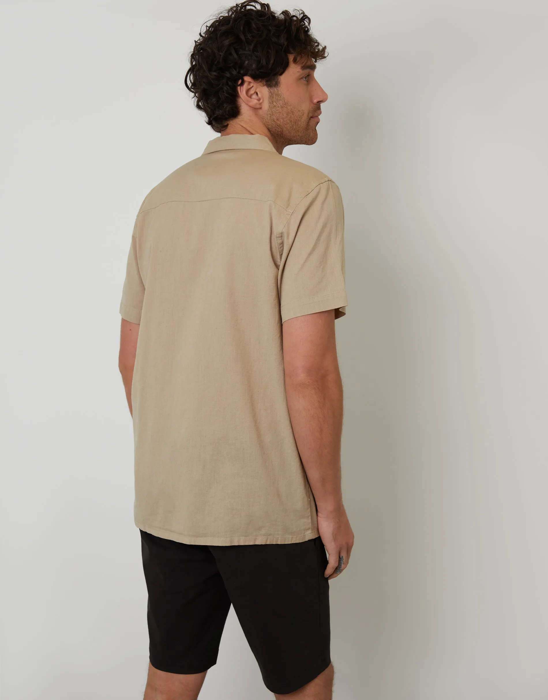 Stone Linen Blend Palm Embroidered Short Sleeve Shirt sold by Threadbare product image thumbnail 2