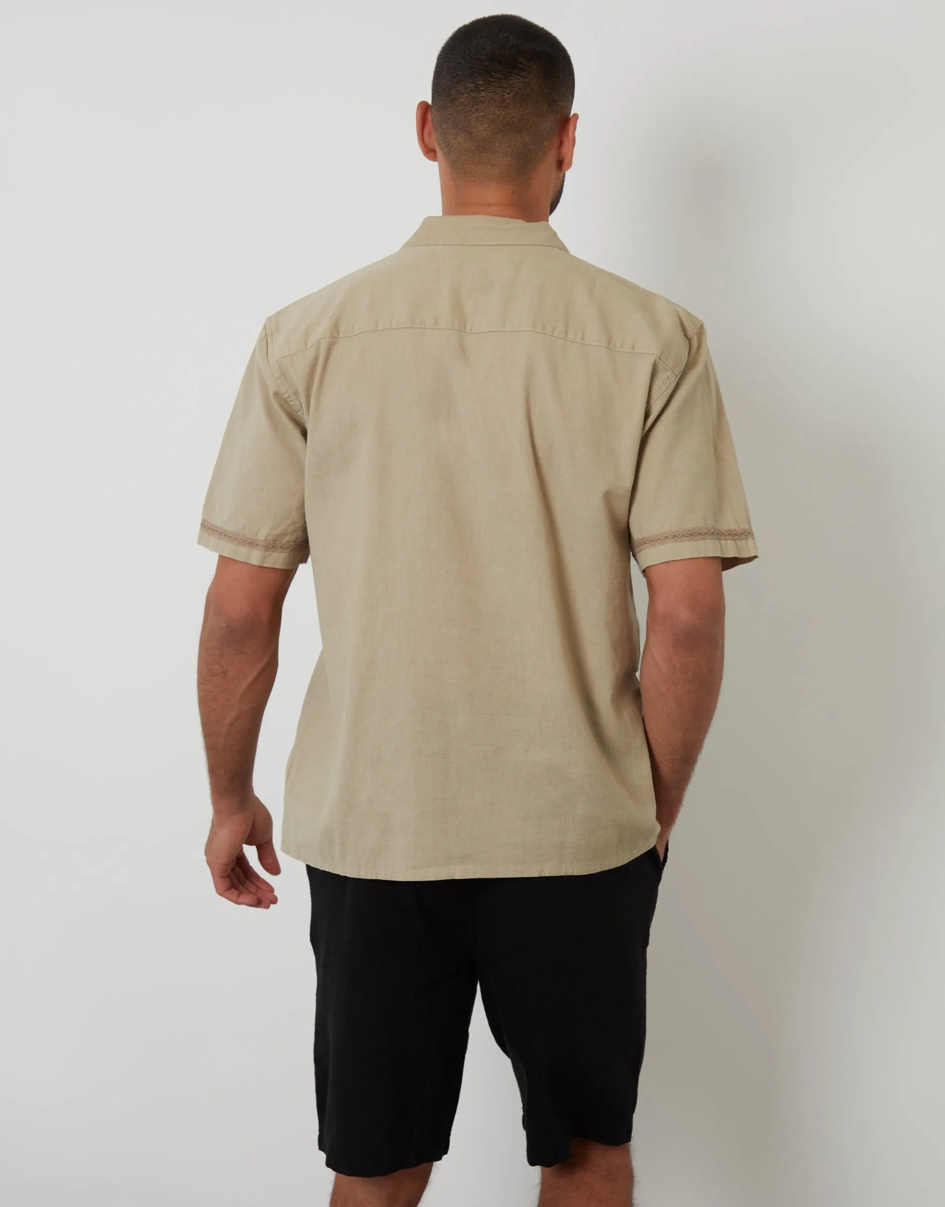 Stone Linen Blend Lace Trim Relaxed Fit Shirt sold by Threadbare product image thumbnail 2