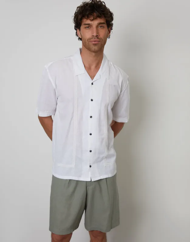White Linen Blend Lace Trim Relaxed Fit Shirt sold by Threadbare