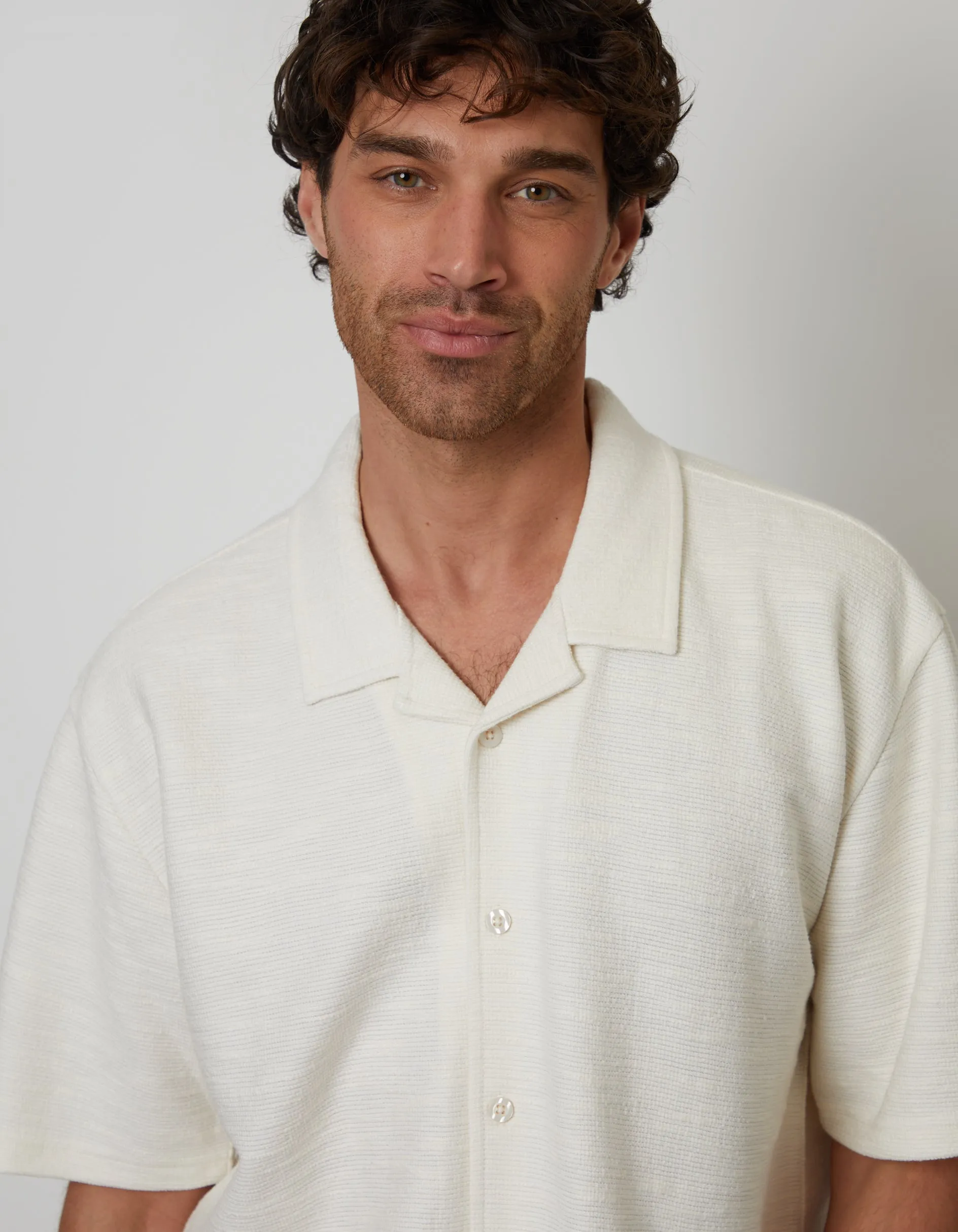 Ecru Textured Revere Collar Short Sleeve Shirt sold by Threadbare product image thumbnail 4